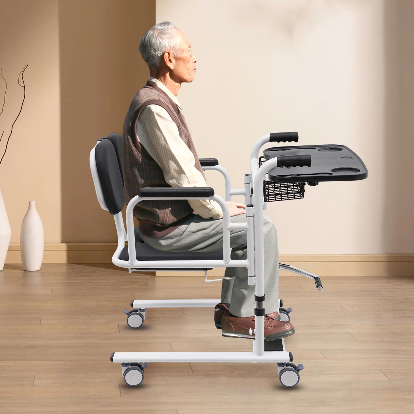 Levantador de Pacientes Silla de Elevación de Pacientes Silla de Ruedas de Baño Silla de Ruedas de Altura Ajustable Transferencia Silla de Elevación A Inodoro Y Baño