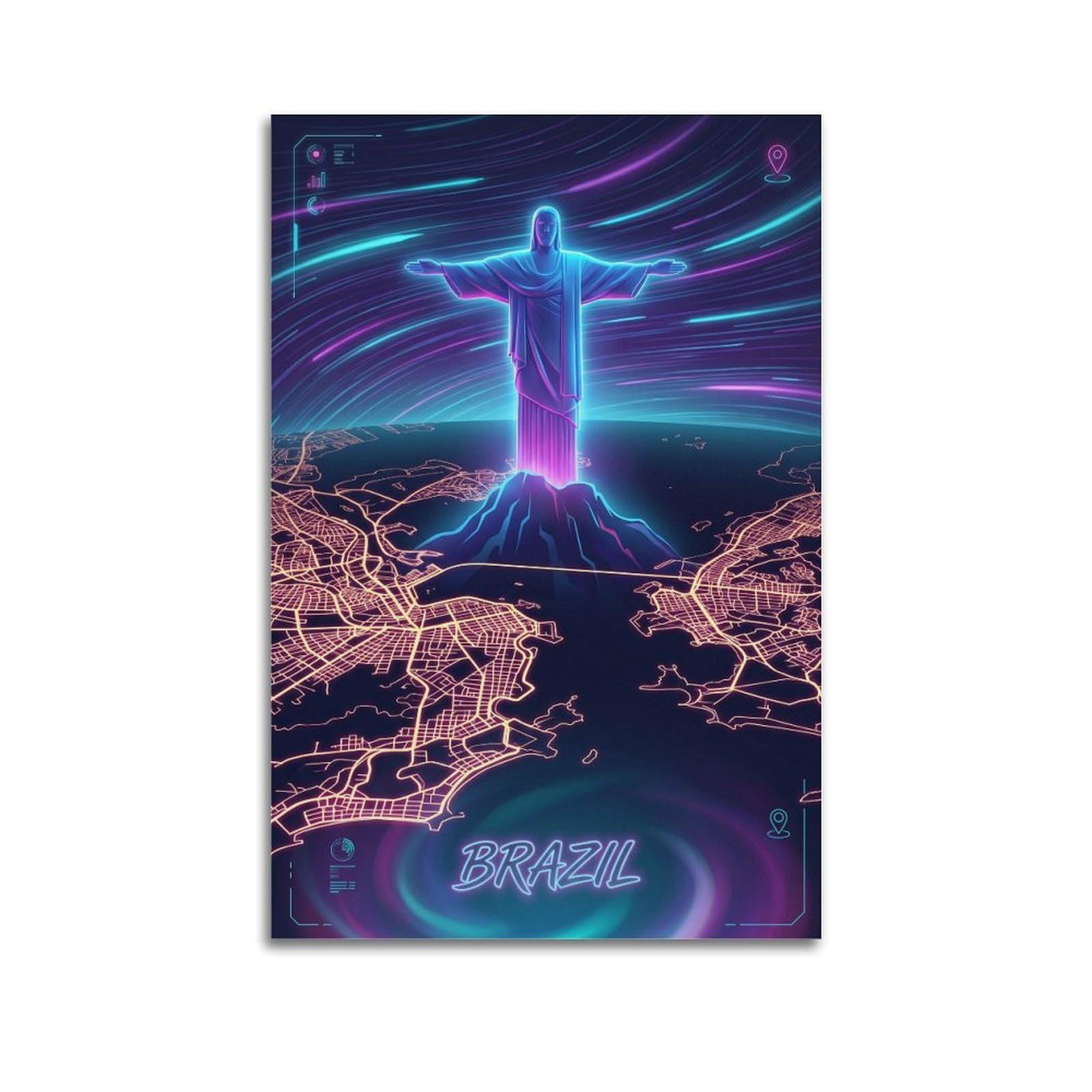 OKAHYS Retro Synthwave Rio De Janeiro Aesthetic Poster Modern Decorative Canvas Prints - Ideal Wall Art for Family, Man Cave, Game Room, Boys & Girls Bedroom 24x36inch(60x90cm)