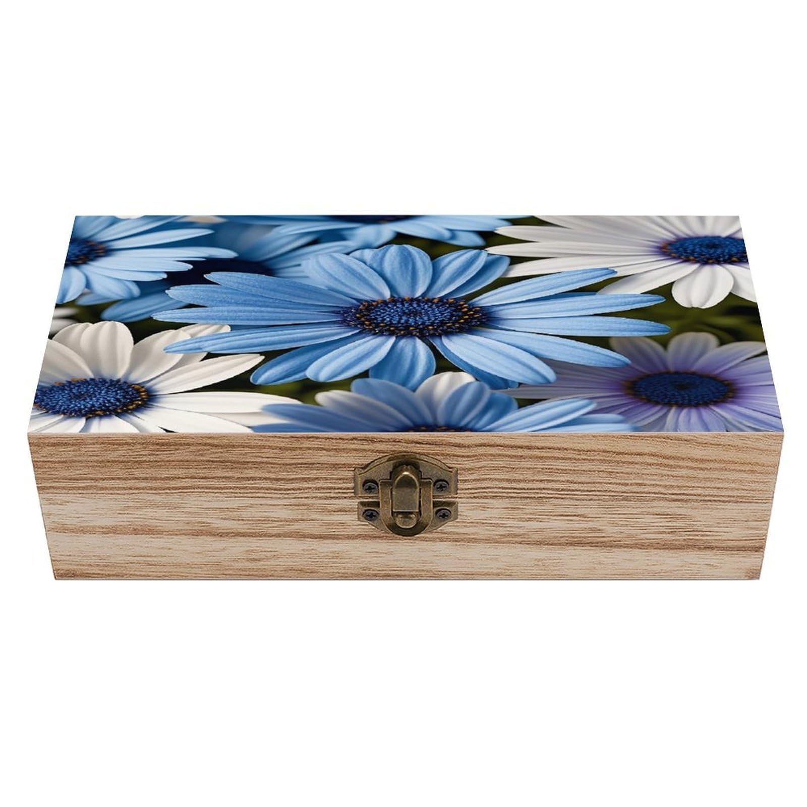 LZQPOEAS Blooming Blue Daisy Wooden Box Storage Space to Organize Jewelry in A Beautiful Small Storage Box Decorative Card Boxes Memory Treasure Boxes for Crafts And Photo Storage