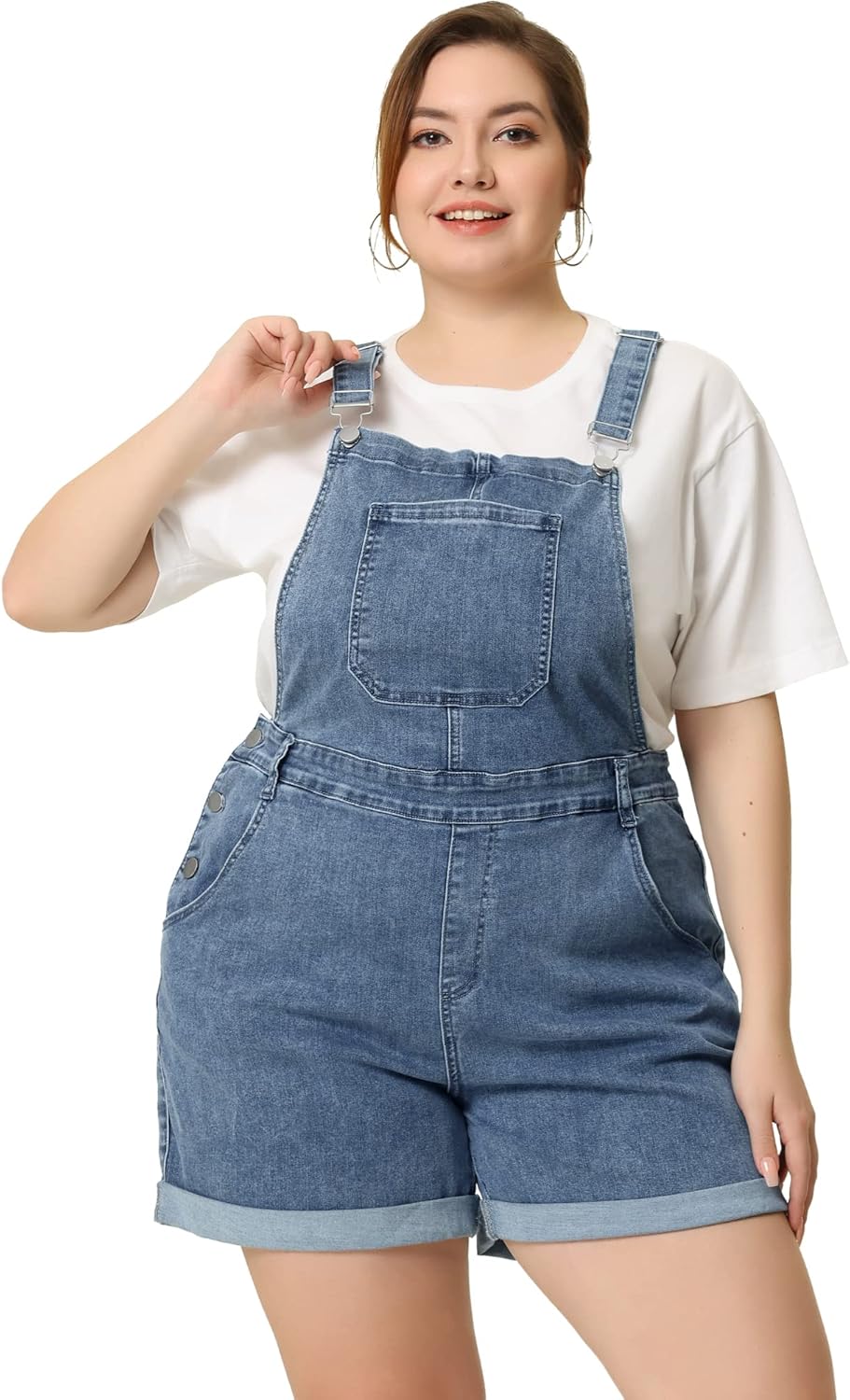 Agnes Orinda Plus Size Overall Shorts for Women Jumpsuit Roll Hem Pocket Jean Denim Overalls - Image 3