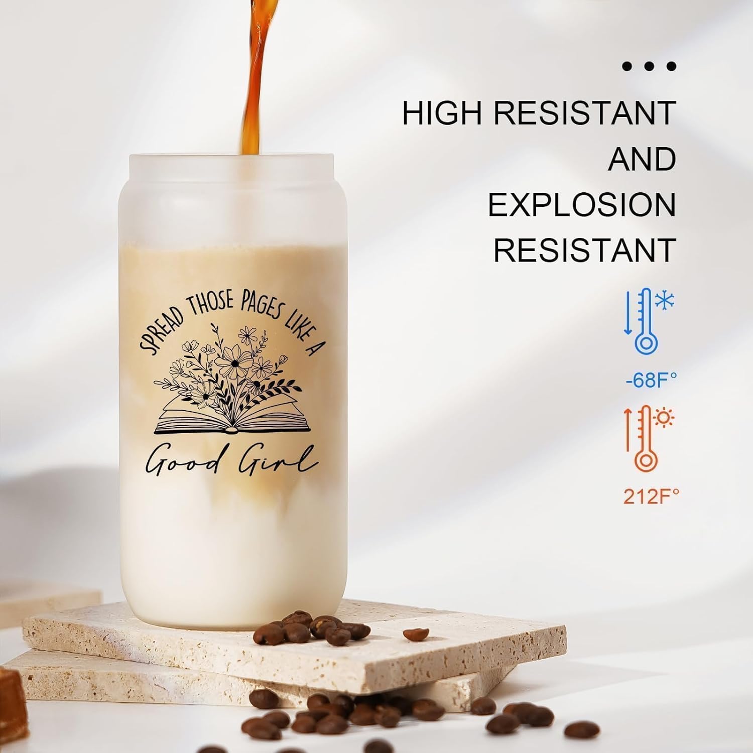 SteadStyle Book Lovers Gifts for Girl -16oz Glass Cups with Lid & Straw Birthday for Bookish Presents, Funny Gift Readers Librarian Bookworm Reading Accessories & Book Club Gifts - Image 5