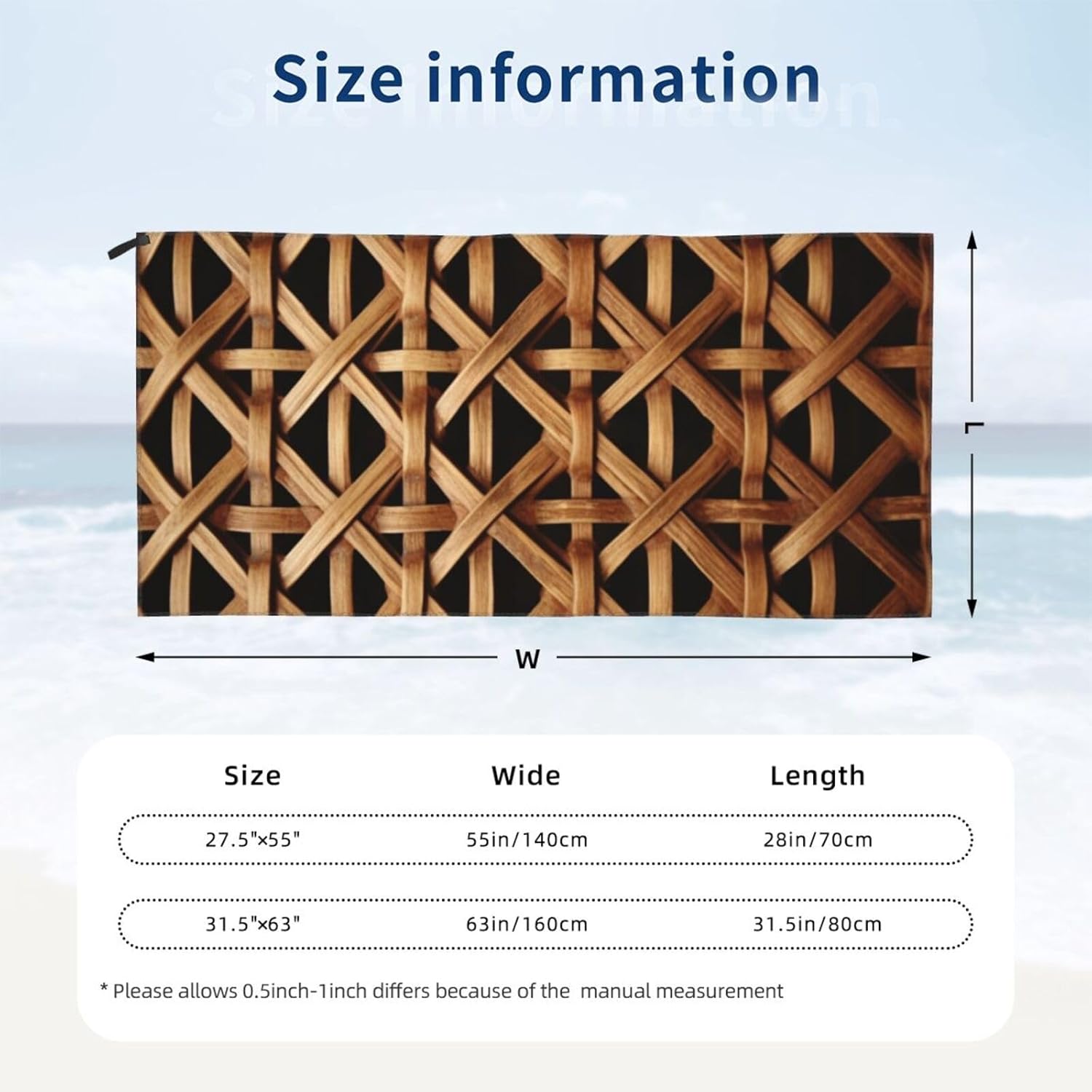 KHiry Microfiber Towel Beach Towels Wicker Woven Grid Quick Dry Towel Soft Lightweight Travel Towels Absorbent Large Easy Pack Travel Things Beach Blanket for Gym Sports Swimming