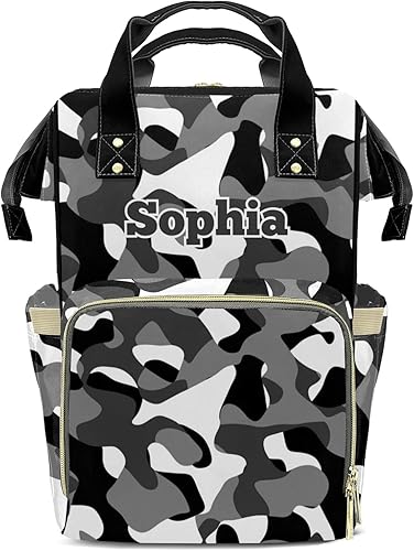 Mochila de pañales de camuflaje rojo con nombre, bolsa multifunción de gran capacidad para mamá, papá, unisex, niño y niña, Diseño 2, Personalizado