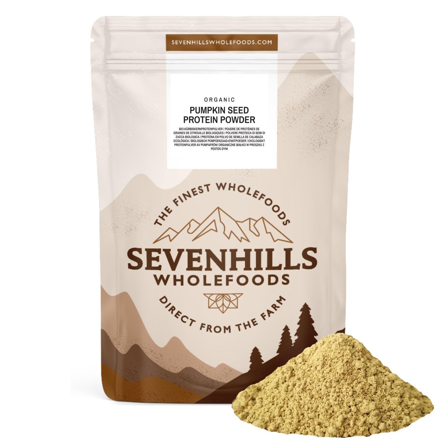 Sevenhills Wholefoods Proteine ​​in polvere di semi di zucca biologici 900g, tostati delicatamente, 60% di proteine