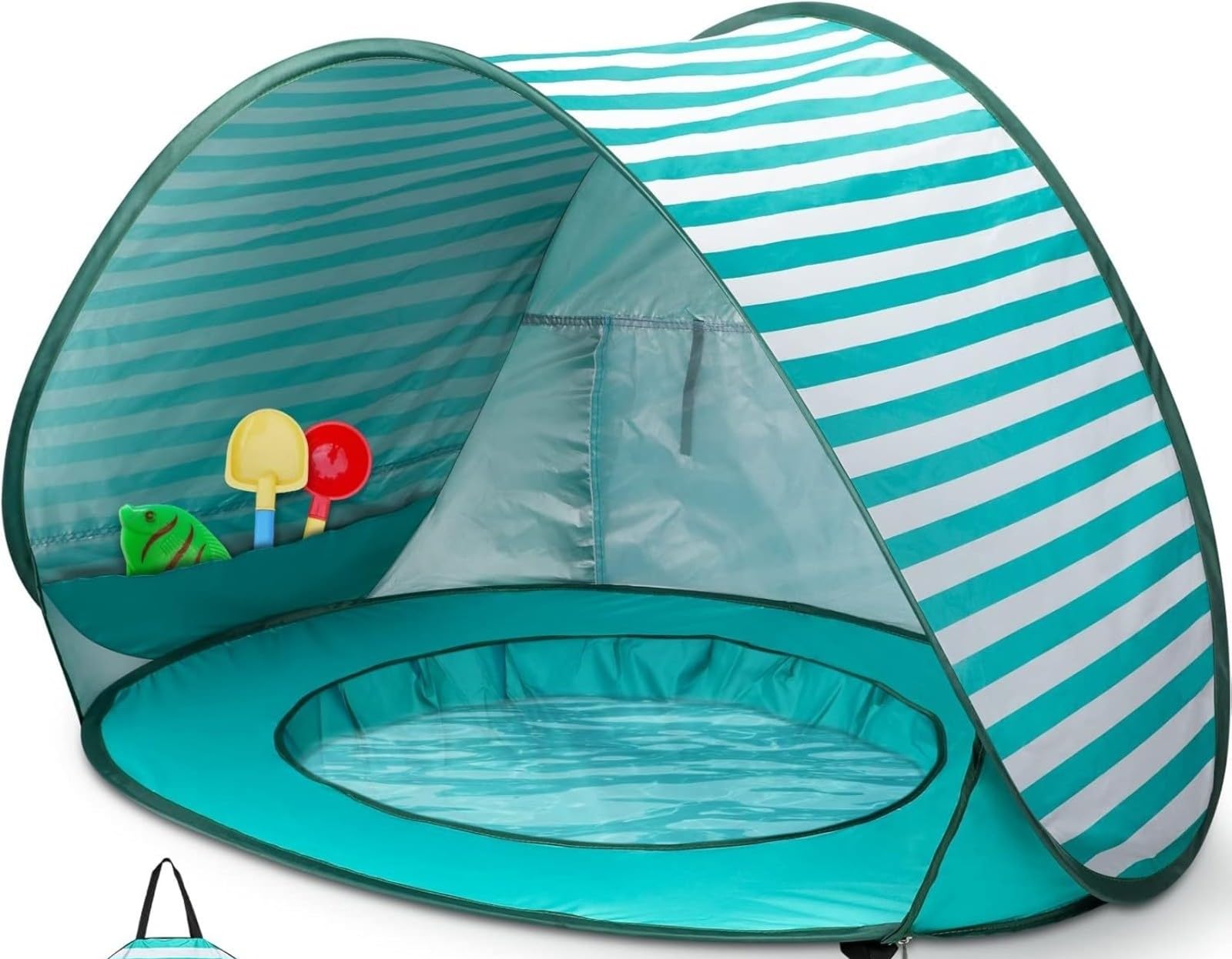 Piscina playa bebé con parasol: protección solar en la arena