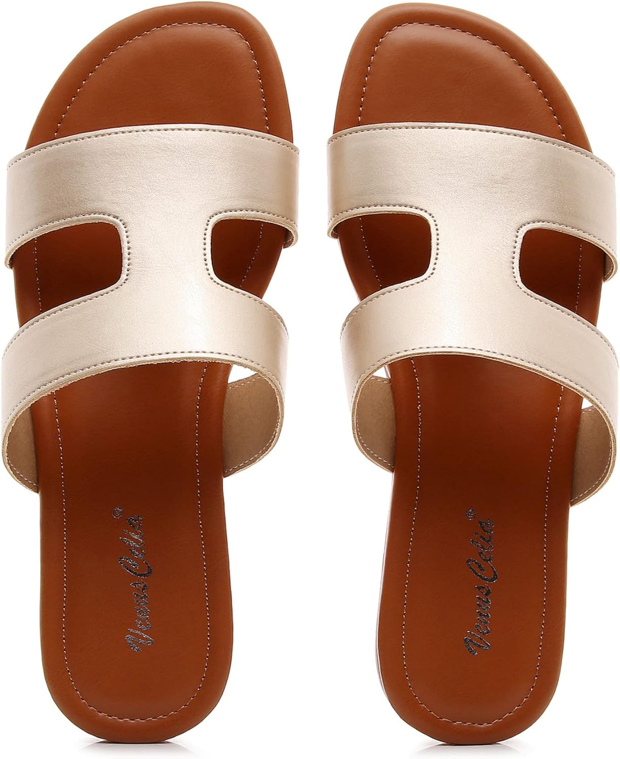 VenusCelia Women's H Band Wide Flat Sandal