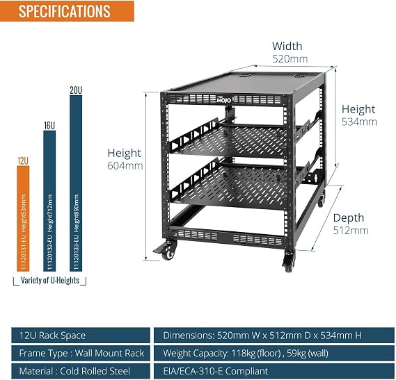 Tecmojo 19 Inch 12U Open Frame 19