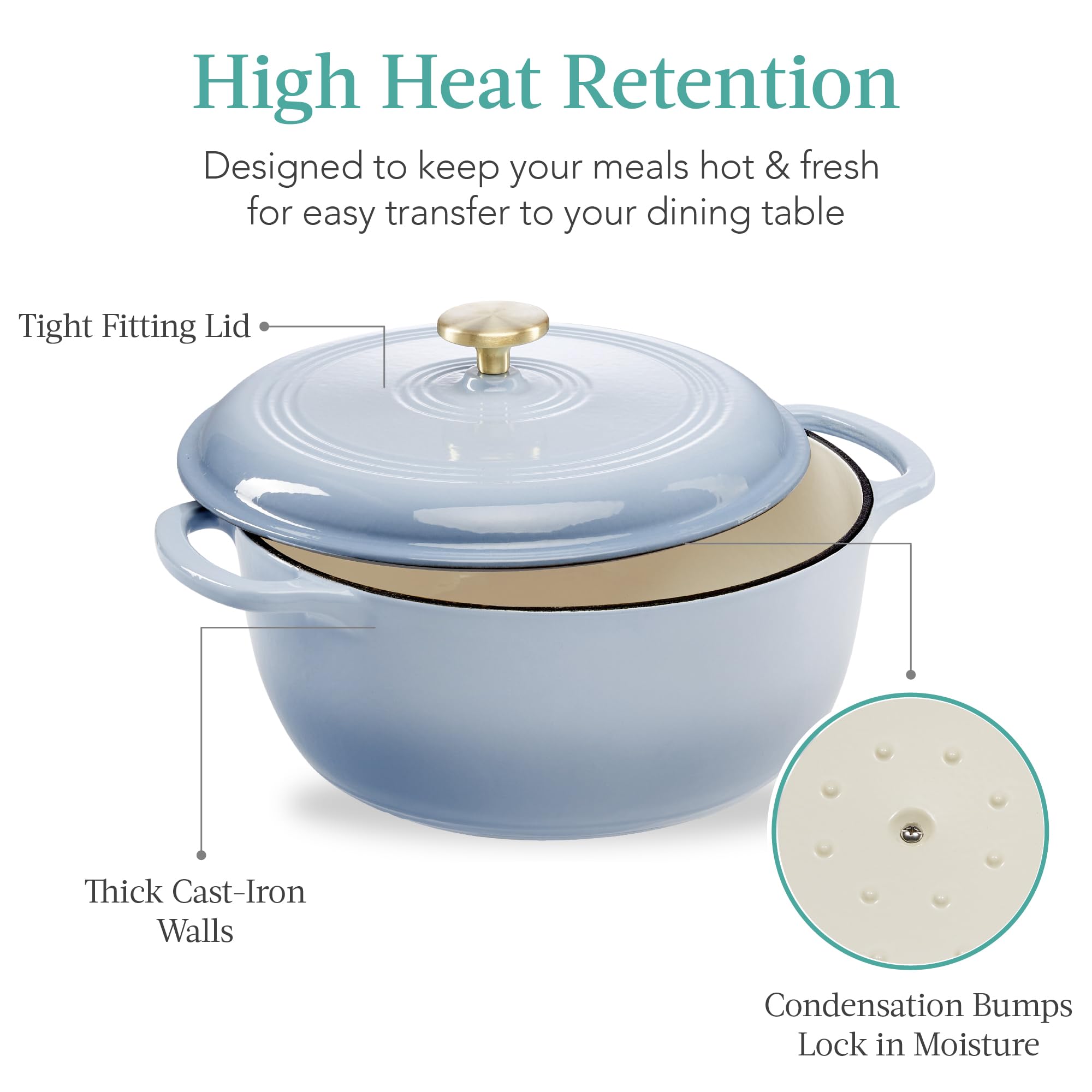 Best Choice Products Forno olandese rotondo in ghisa smaltata da 7,5 litri, stile familiare, pentole pre-stagionate resistenti per casa, cucina, sala da pranzo, forno con coperchio, doppi manici, blu