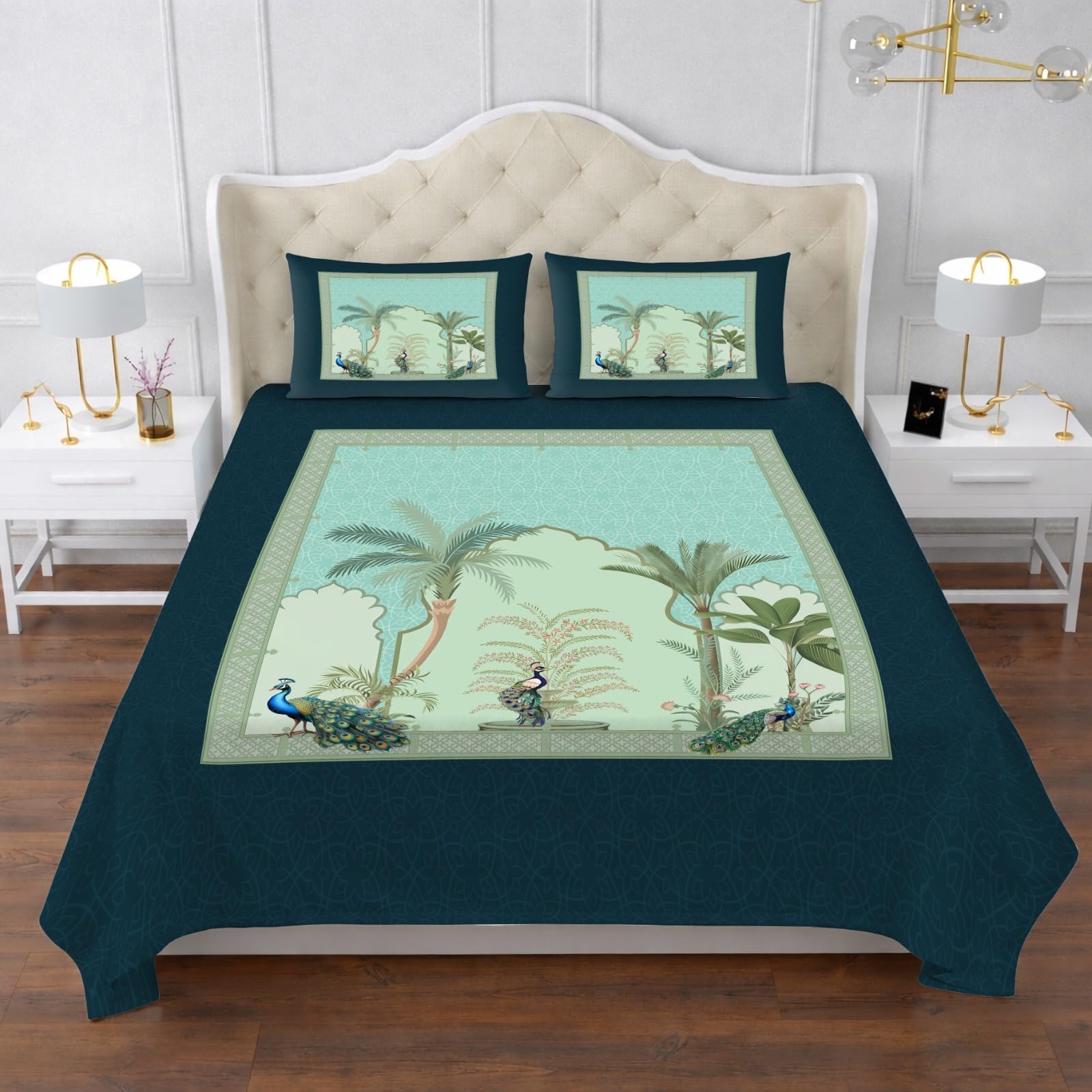 7 d cartoon printed bedsheet set with matching pillow covers | soft, breathable & skin-friendly fabric | comfortable & durable bedding set for single & double bed (peacock)