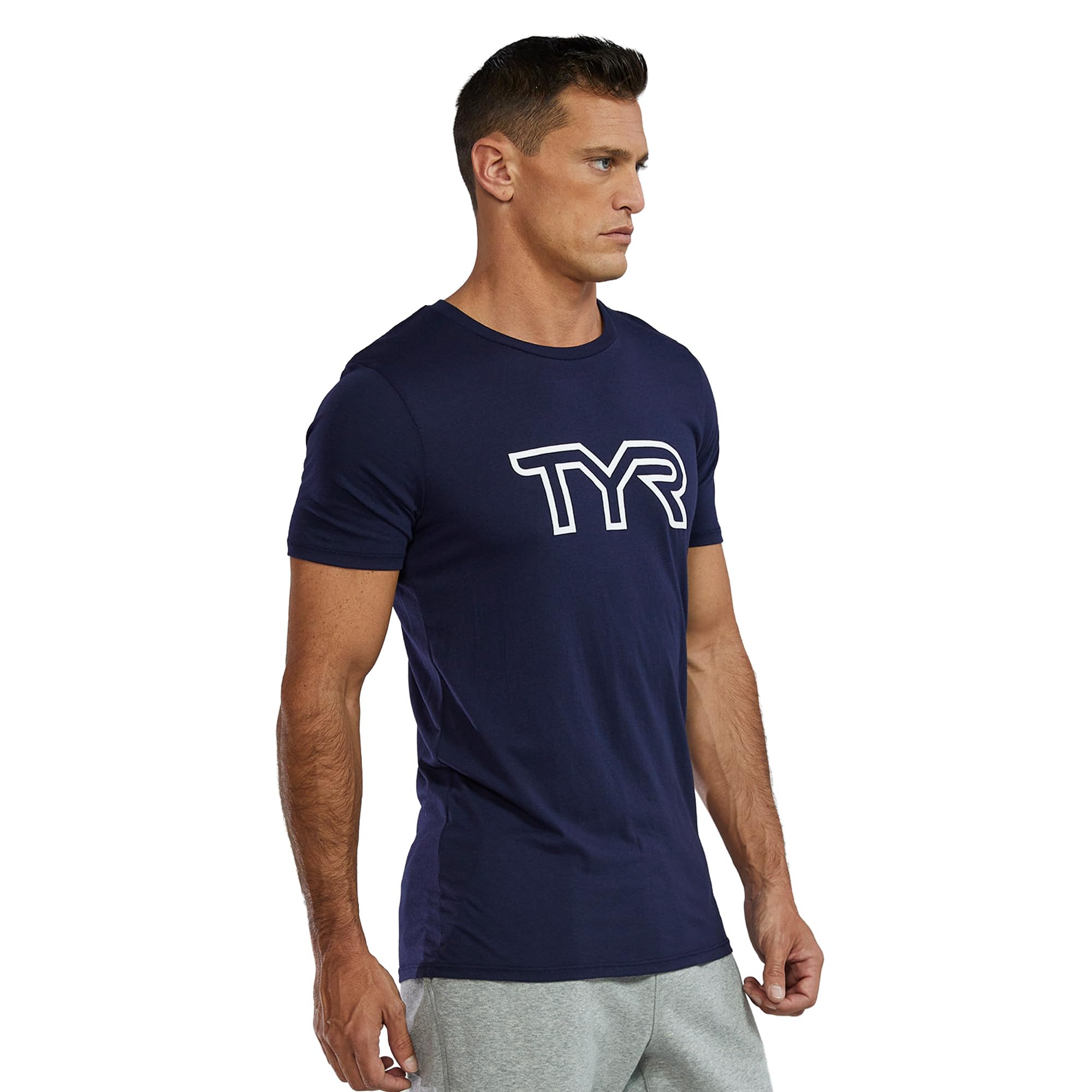 TYR Unisex Ultrasoft lekka koszulka z krótkim rękawem z dużym logo Tech Tri Lg UX, granatowa, M, granatowy, M