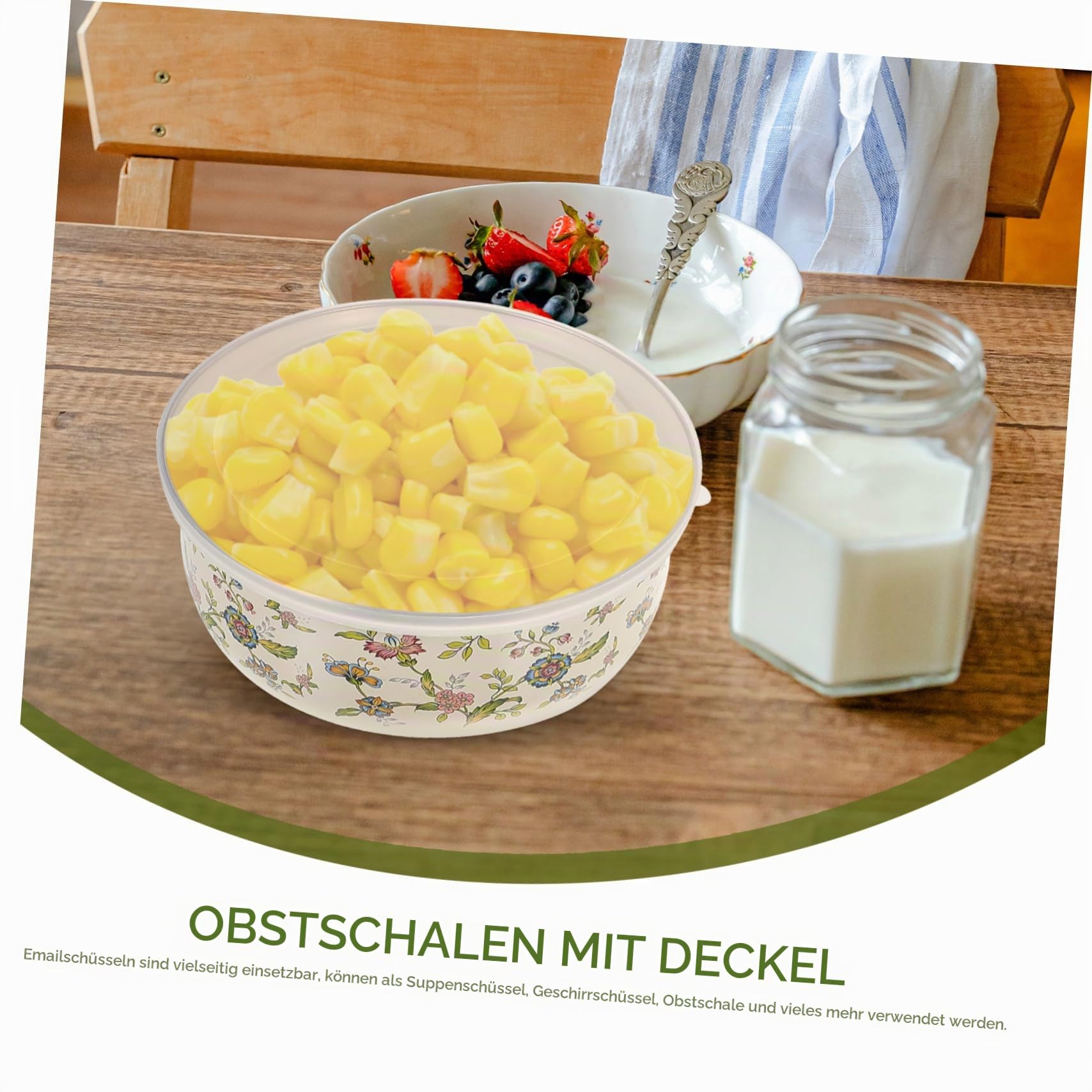 Emaille Schüssel Set 5Er Mit Deckel – Stapelbare Rührschüsseln Für Küche Und Kühlschrank Frischhaltende Aufbewahrungsschalen Für Salat Obst Und Lebensmittel 3.94X3.94X1.97In