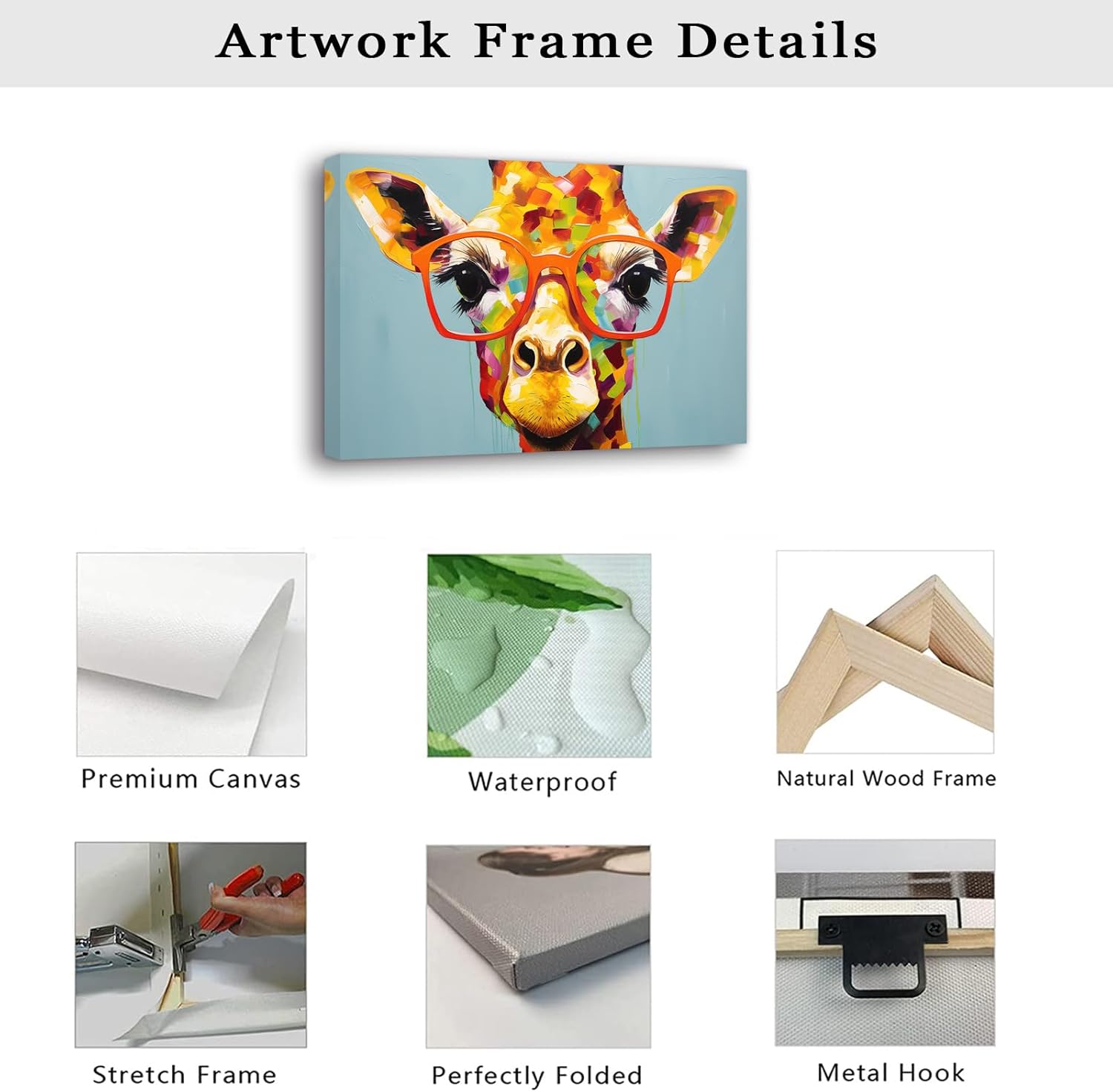 LZIMU Giraffe Canvas Wall Art Cute Giraffe Wearing Glasses Poster Prints Colorful Wild Animal Paintings for Kids Room Nursery Decor Framed(Picture-3, (12.00" x 18.00"))