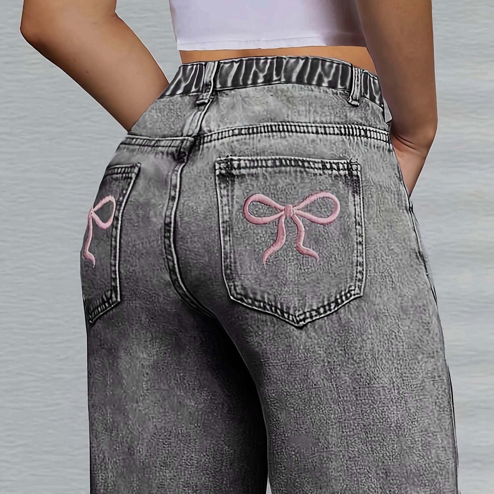 Pantalones De NiñAs-Pantalones Vaqueros Rectos De Cintura Alta con Lazo Bordado para NiñAs, Pantalones Casuales Bonitos para Uso Diario, Pantalones Vaqueros Holgados Y CóModos para Adolescentes.