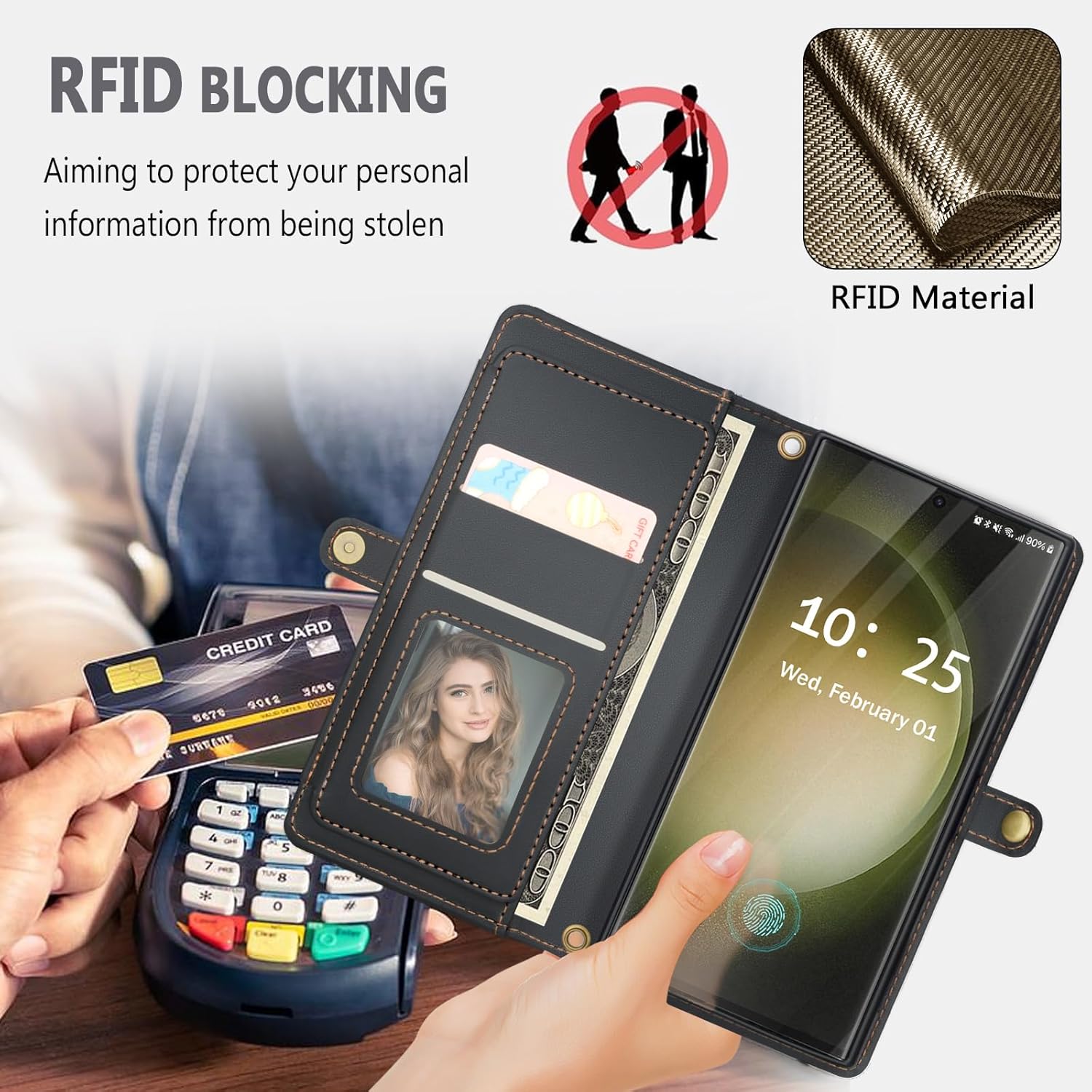 for Samsung Galaxy S24 Ultra Wallet Case with Card Holder/Crossbody Wallet/Strap,[RFID Blocking][Magnetic] PU Leather Shockproof Protective Cover Samsung Galaxy S24 Ultra Case 6.8”,Black