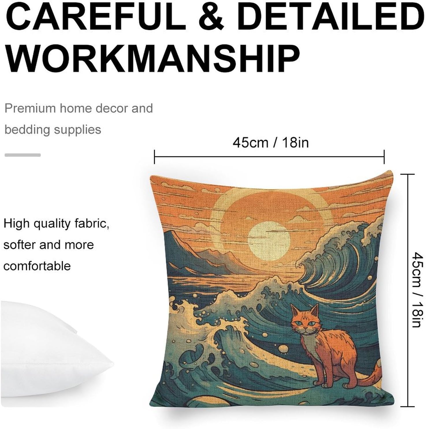 Throw Pillow Covers Anime Style Cat Decorative Cushion Case for Sofa Bedroom Square Double-Sided Linen Pillow Case Modern Home Decors No Pillow Insert 18 X 18 Inches image 2