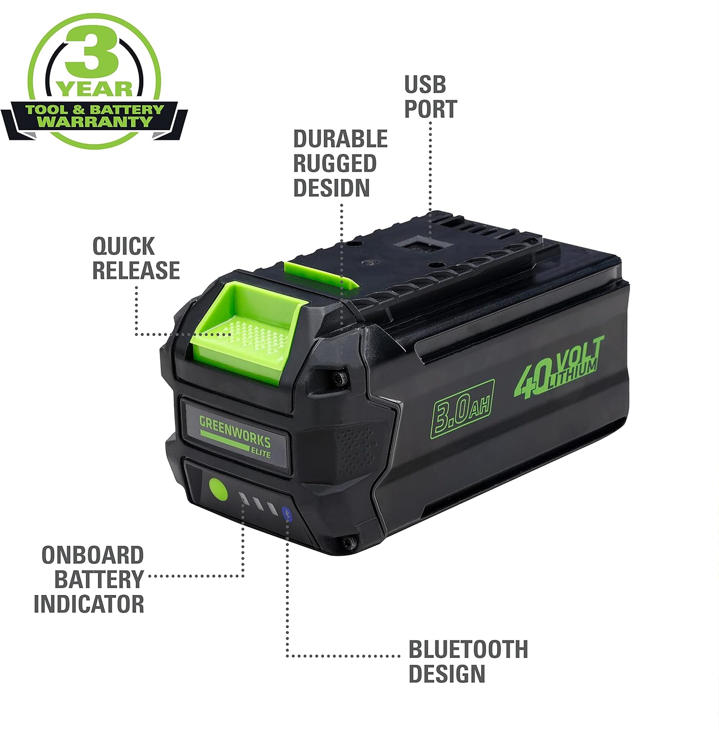 One-Day Sale: Up to 80% Off Greenworks L-300 40V 3AH Smart Lithium-Ion USB Battery Free Shipping Over $50 Greenworks L-300 40V 3AH Smart Lithium-Ion USB Battery