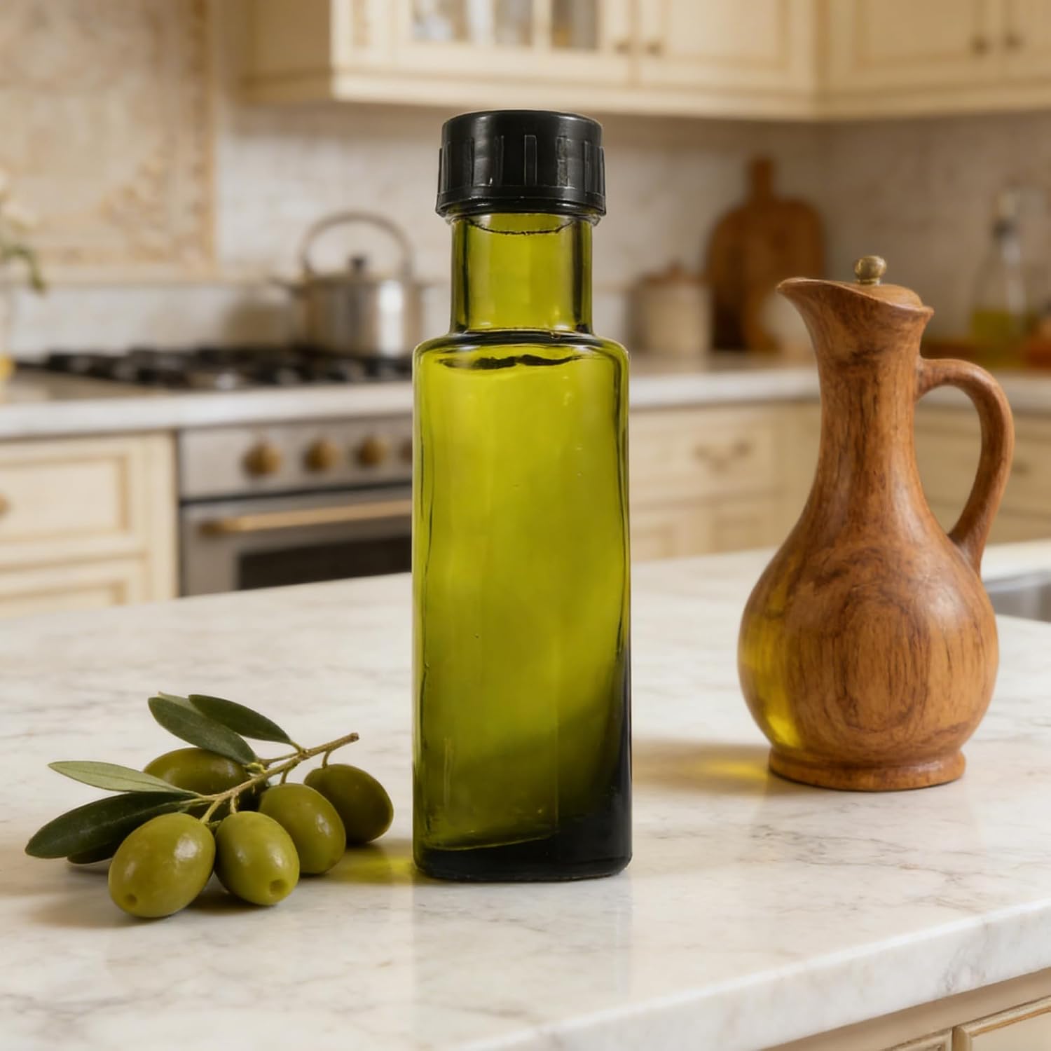 Glass Olive Oil Bottle Sealed Lid Oil Container for Kitchen Storage Empty Liquid Bottle for Travel 5.90 X 1.65 X 1.65 in 1 pack
