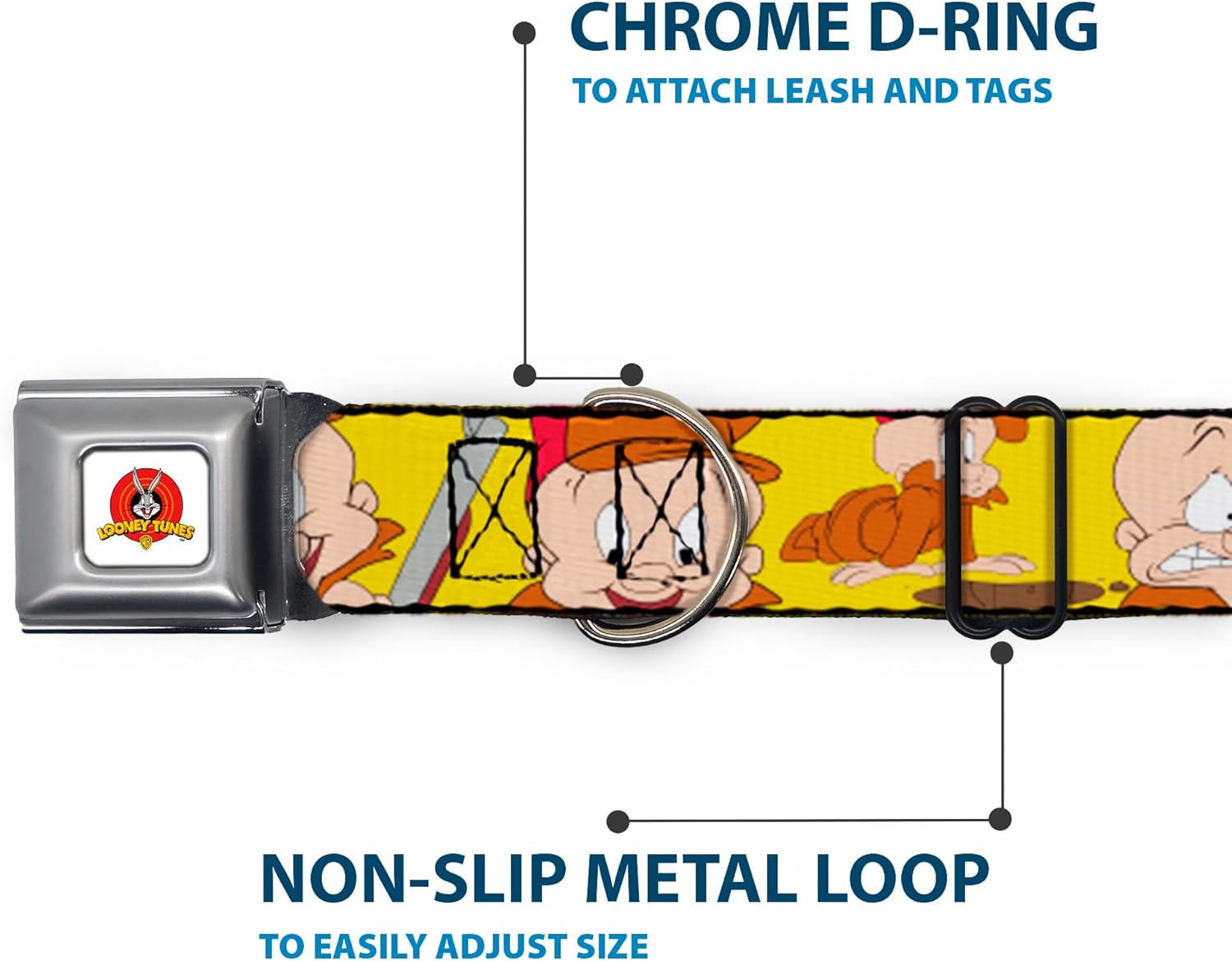 Buckle-Down Seatbelt Buckle Dog Collar - Elmer Fudd Expressions Yellow - 1" Wide - Fits 11-17" Neck - Medium