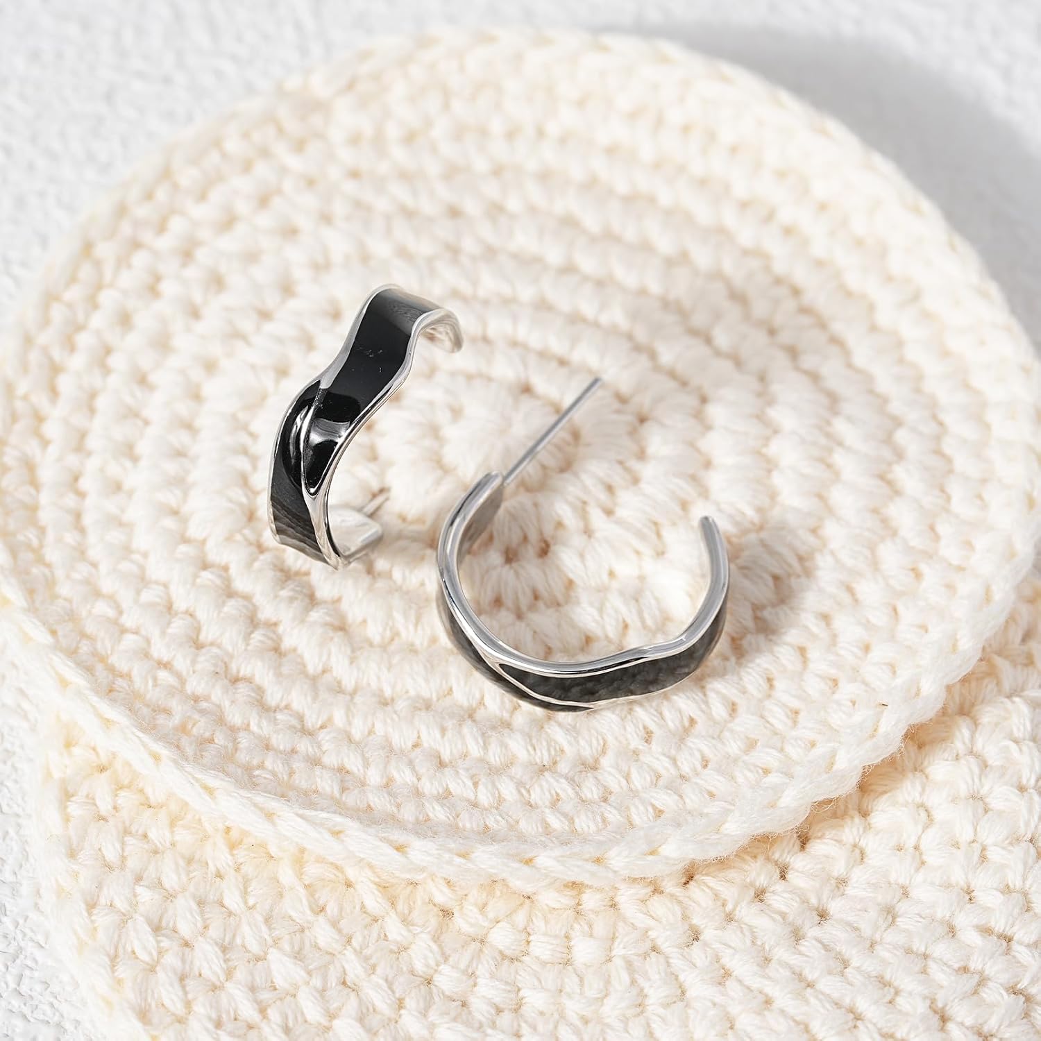 Two Tone Enamel Hoop Earrings for Women C-Shaped Earrings Colorful Enamel Jewelry Christmas Gift for Wife Girlfriend - Image 3