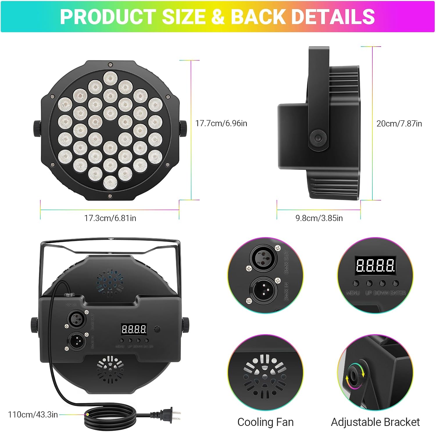 36LEDs RGB Stage Lights 4Pack: 36W Par Light- Remote & DMX Control - Sound Activated Corded Electric Uplights for Events Wedding Party Club Band Music Dance DJ Live Show Church Lighting thumbnail