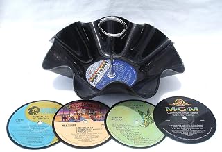 1 TIER SNACK BOWL with 4 DRINK COASTERS - RECYCLED RECORD PARTY PACK