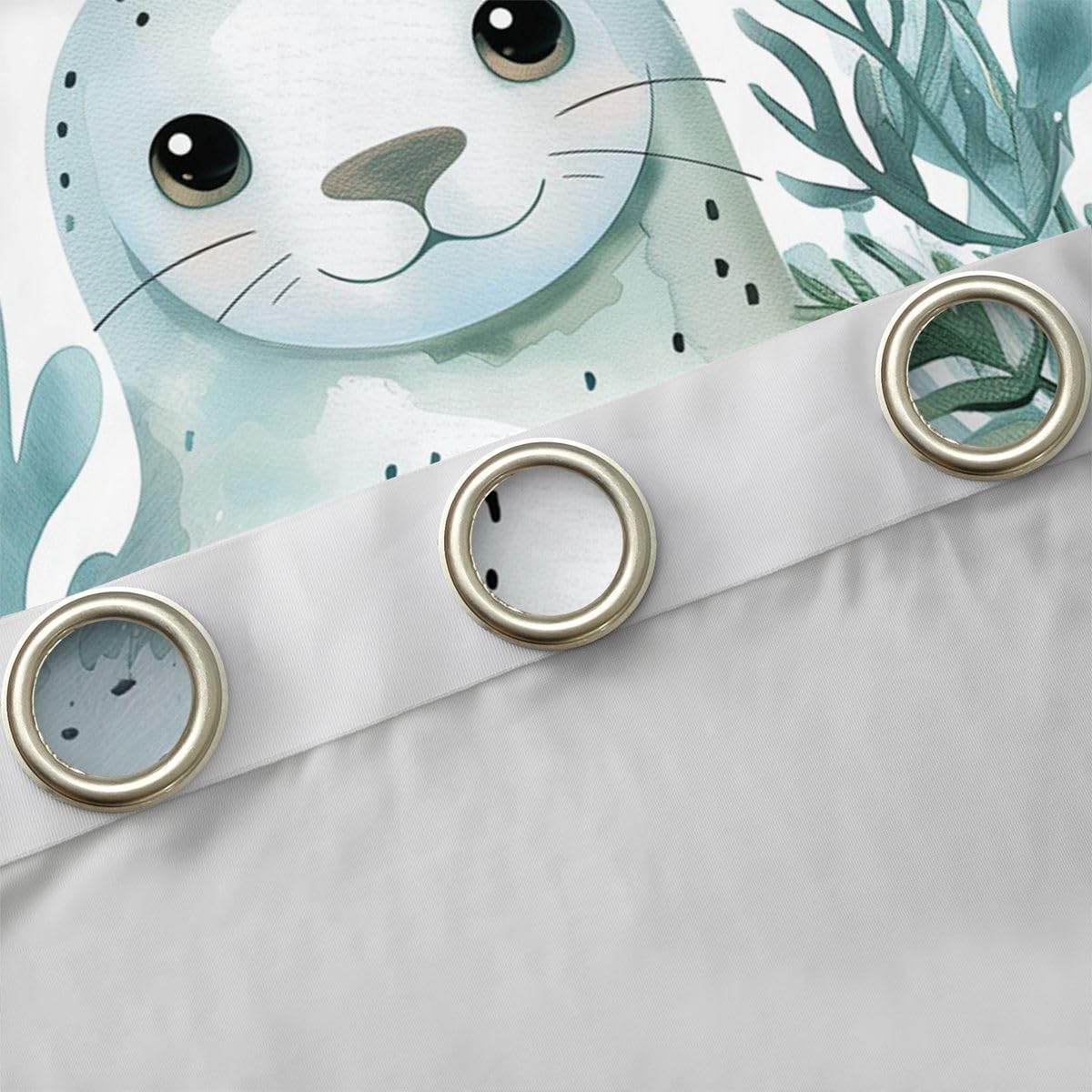 Cartoon Seal Window Drapes for Kids Girls - Kawaii Sea Animal Blackout Curtains 52"Wx63"L Blue Marine Life Undersea Shell Curtains for Bedroom,Fresh Summer Themed Window Treatments 2 Panels