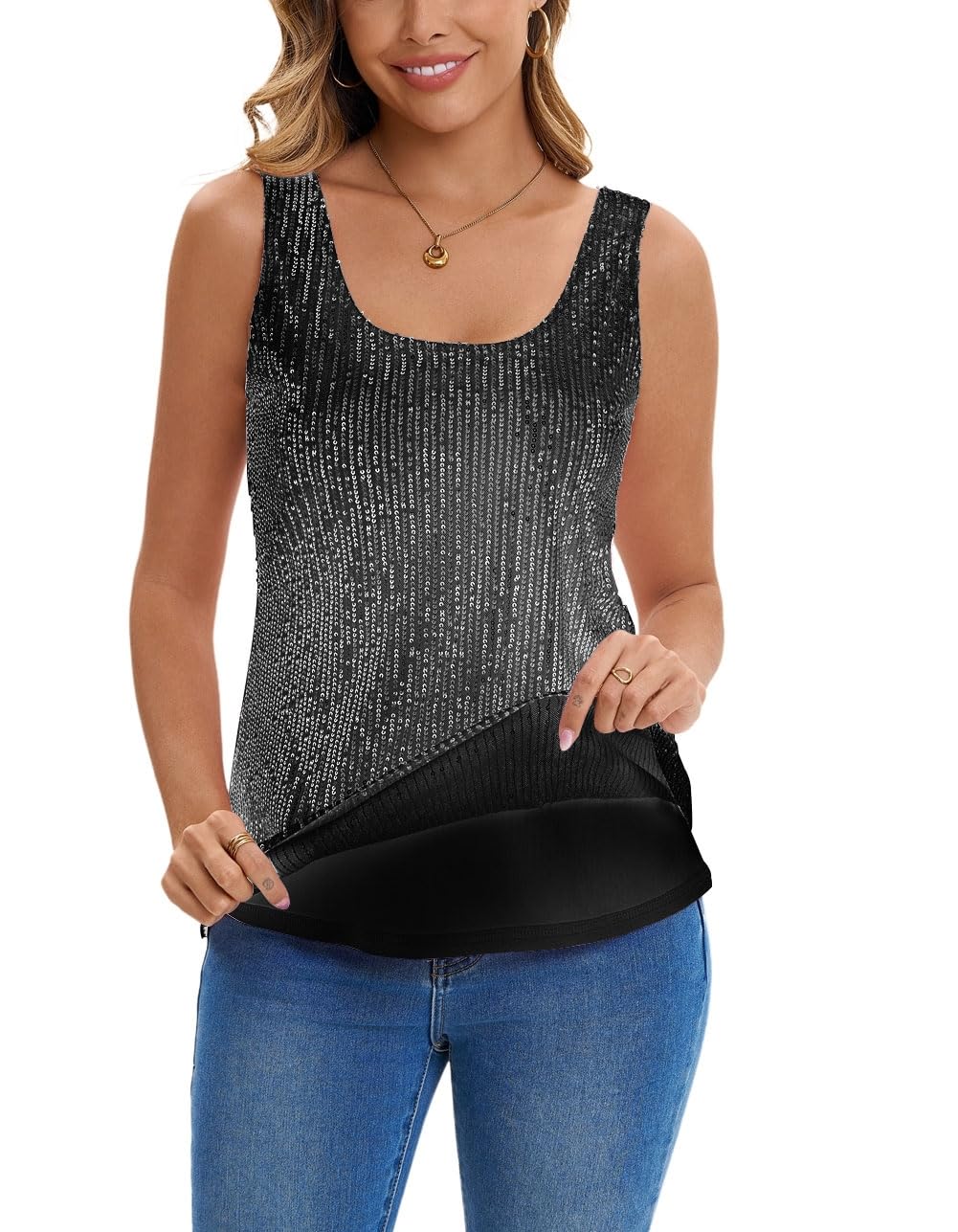 Camiseta sin mangas con lentejuelas para mujer