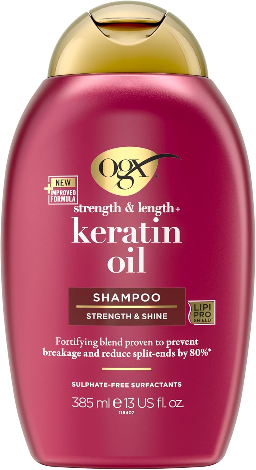 OGX anti-breekmiddel keratine olie shampoo, per stuk verpakt (1 x 385 ml)