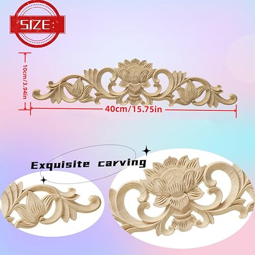 Vista 93 de Long Wood Appliques - DIY Wooden Carved Onlays for Bed, Door, Cabinet & Wardrobe Decoration (4PC, 20x5cm/7.8"x1.9")