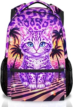 Girls Backpack, Cat Backpacks for Kids Schoolbag with Pocket - 17 Inch Cute Bookbag with Cat Print for Granddaughter Elementary Middle School Students