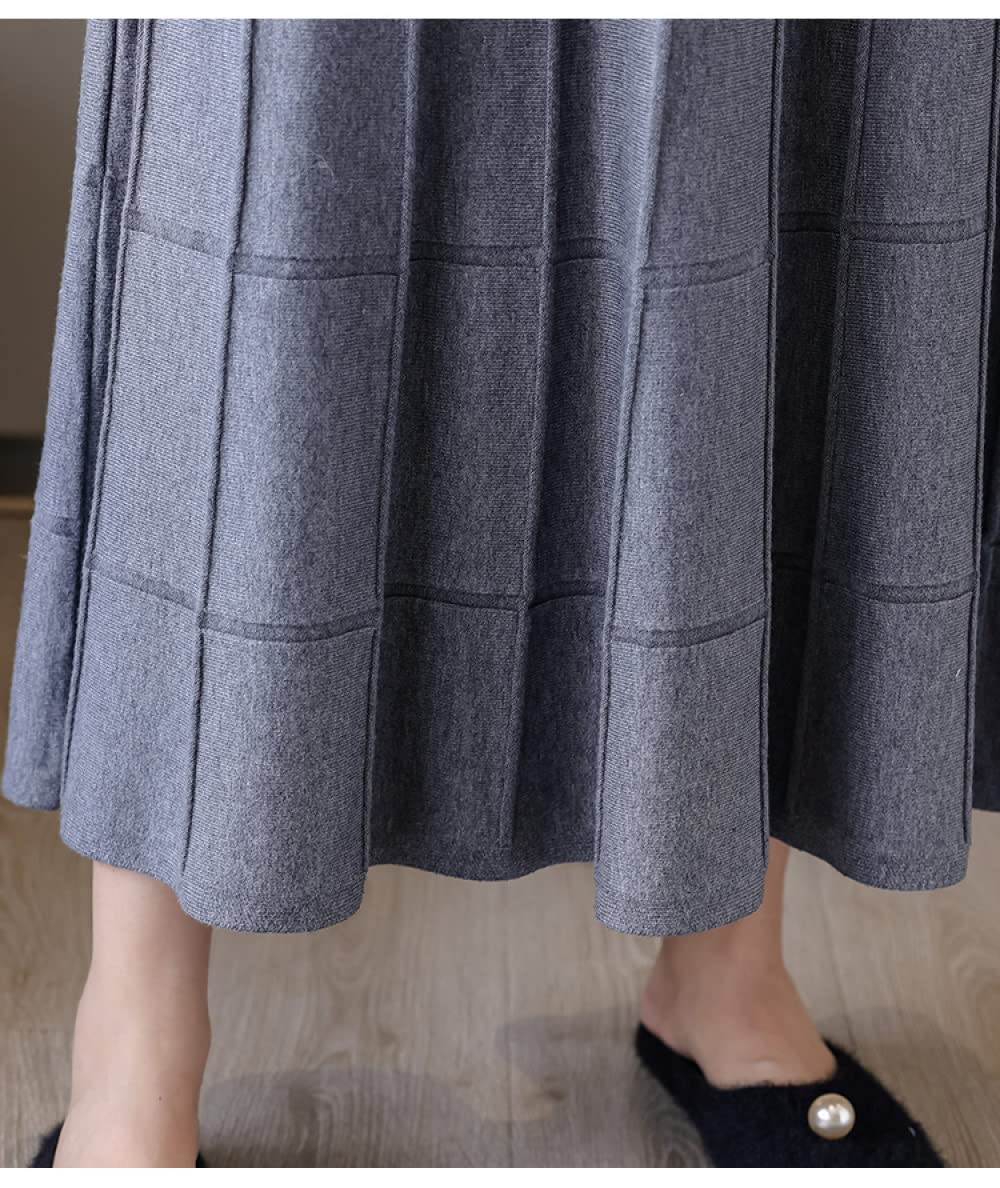 UNeedVog Women's Knit Skirt - High Waist A-Line, Pleated, Midi Length, 80% Acrylic 20% Polyester - View #9