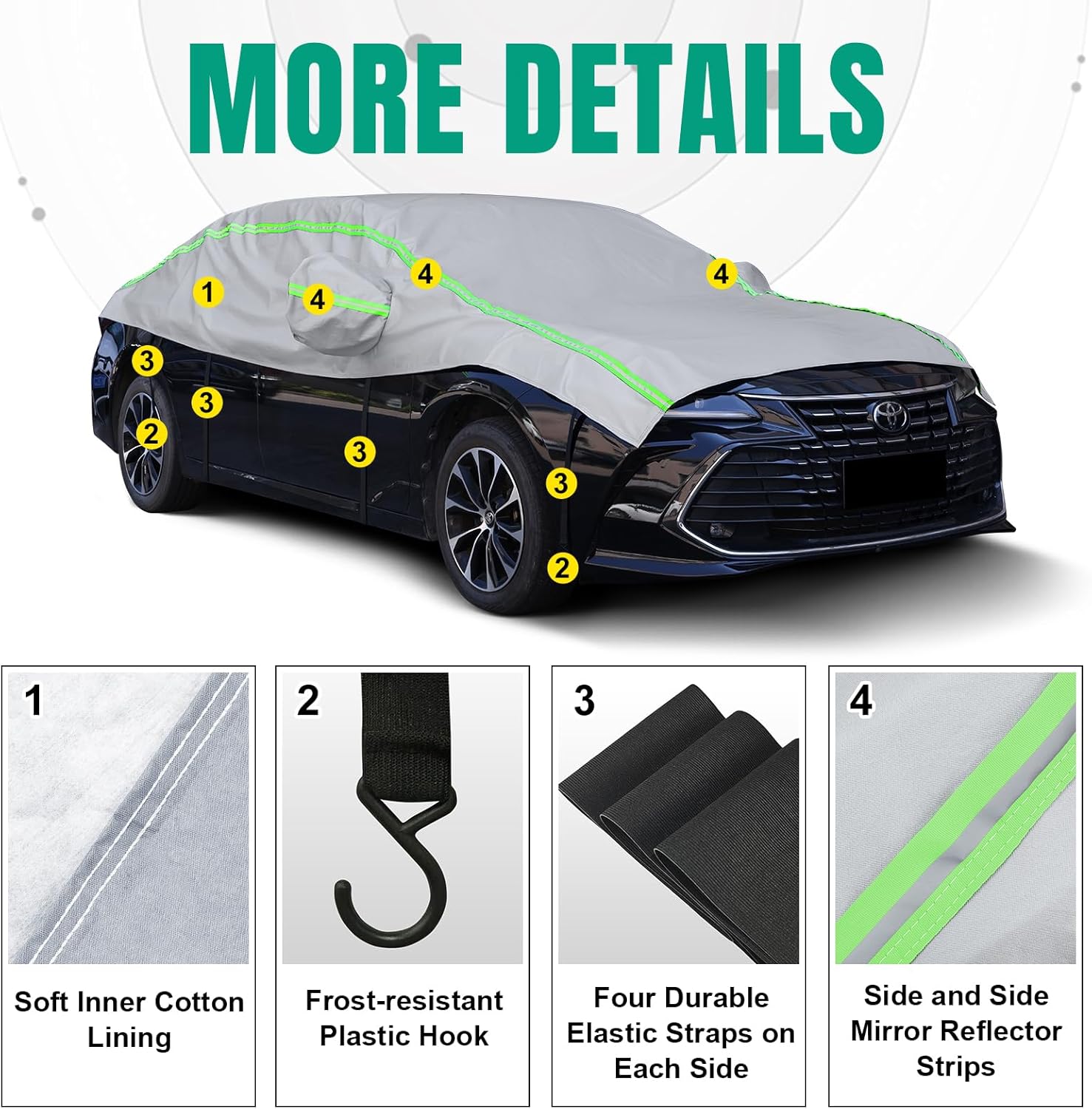 Half Car Cover Snow, Hail Car Cover with Cotton Liner, Sunroof & Windshield Cover for Ice and Snow, All Weather Car Body Cover for Sun, Rain, Dust, Fit SUV L