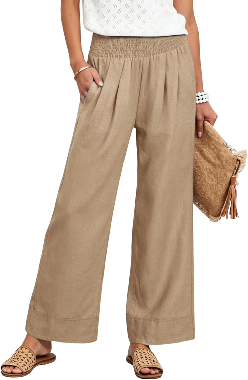 Xiaoxuemeng Womens Cotton Linen Pants Casual Wide Leg Lounge Trousers Baggy Pants with Pockets