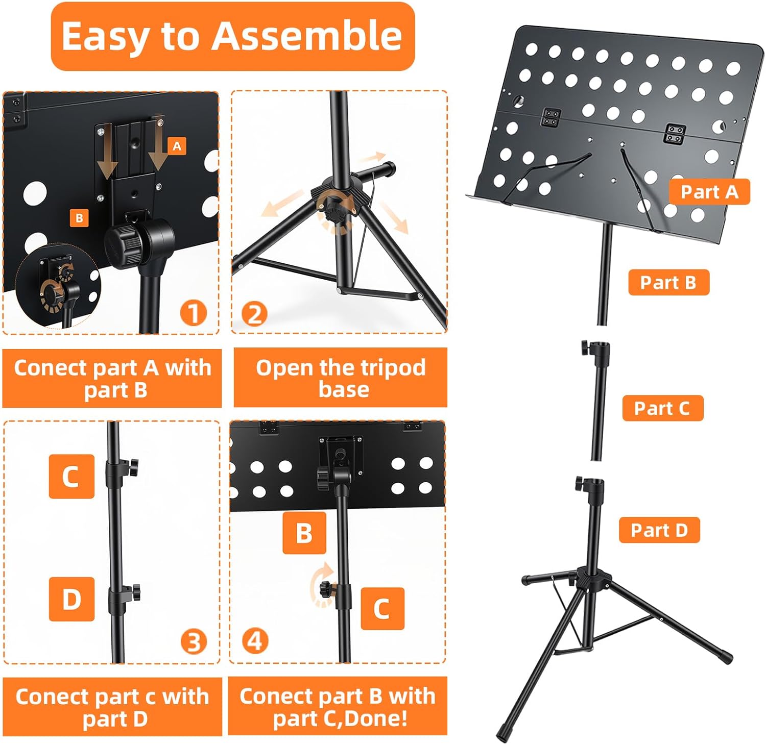 Portable Music Stand,Sheet Music Stand with Carrying Bag，30-56" Height Adjustable Music Stand for Sheet Music/Book/Laptops/Projectors