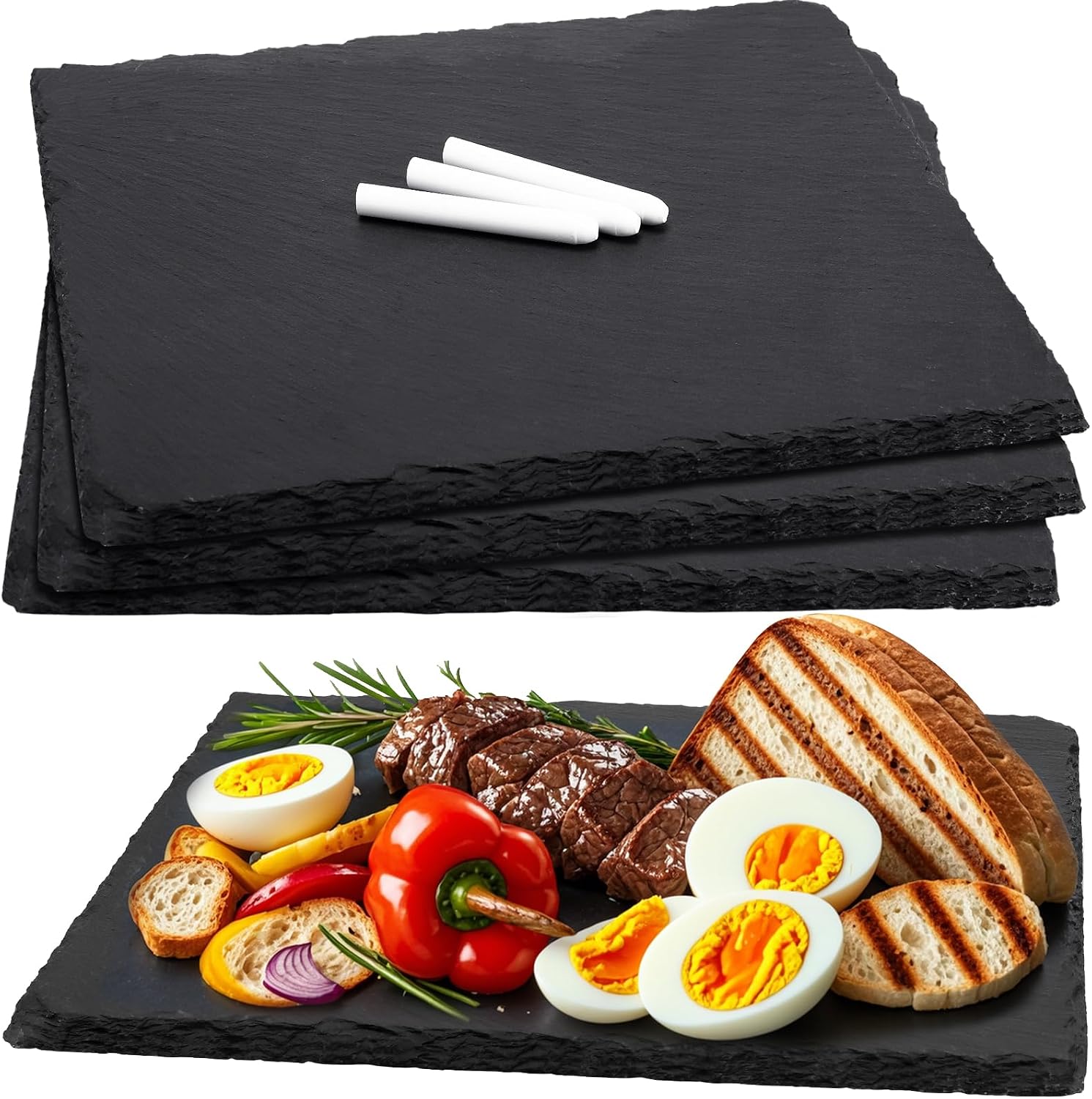 4 Pack Slate Cheese Board, 12 x 10 In, Black