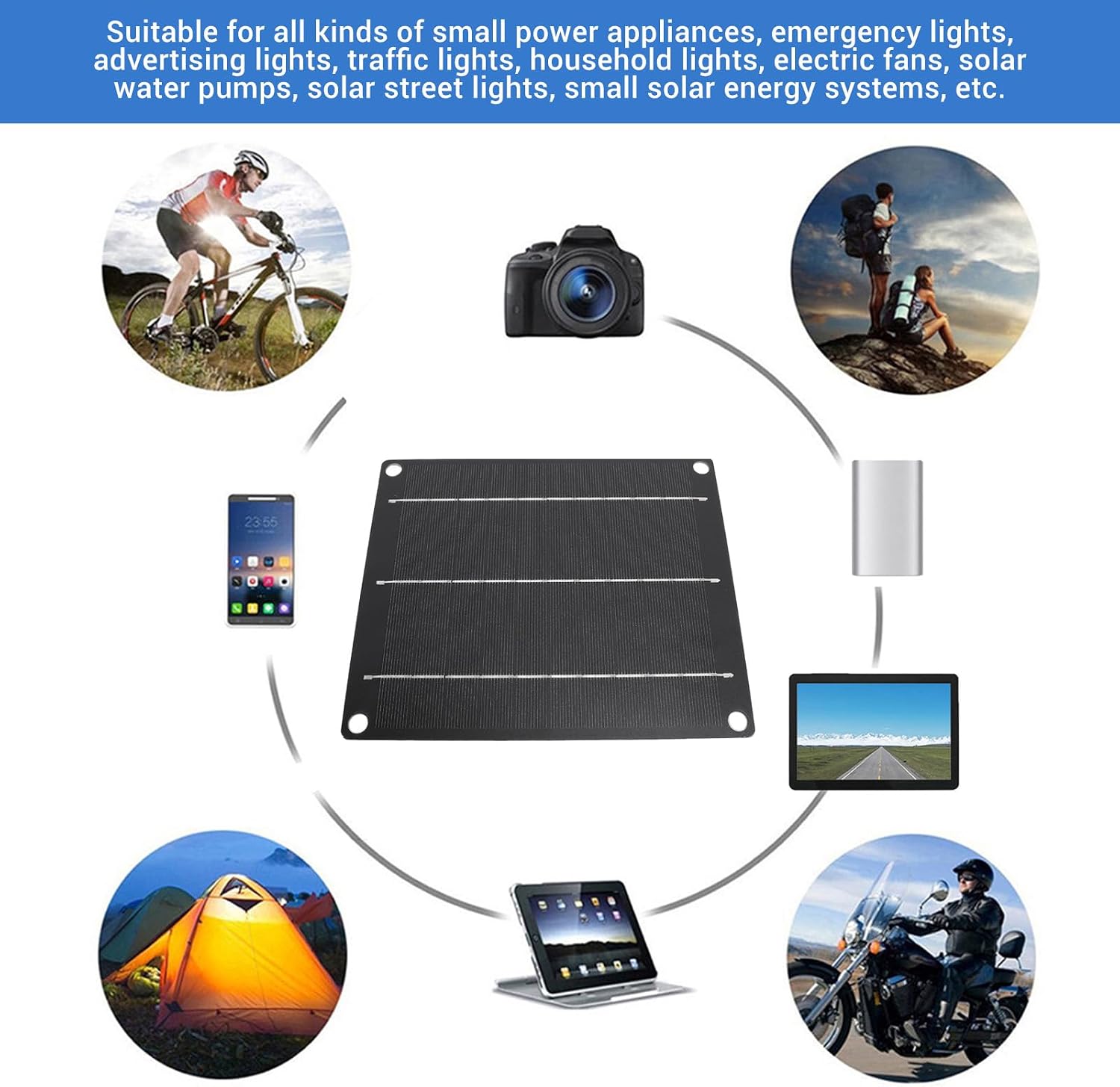 Tbest Solar Panel Charger High Efficiency 6W Energy Conversion USB Solar Panel Charger for Camping