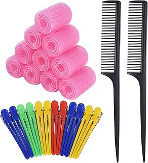 Conjunto de rolos de cabelo de 30 peças para salão de beleza auto-aderente enroladores com 12 peças de grampo de bico de pato e ferramenta de ondulação de 2 pentes para fazer você mesmo (44 mm, 35 estilo de cabelo,bobes,rolos de cabelo,encrespadores de cabelo,grampos de cabelo Multicolor