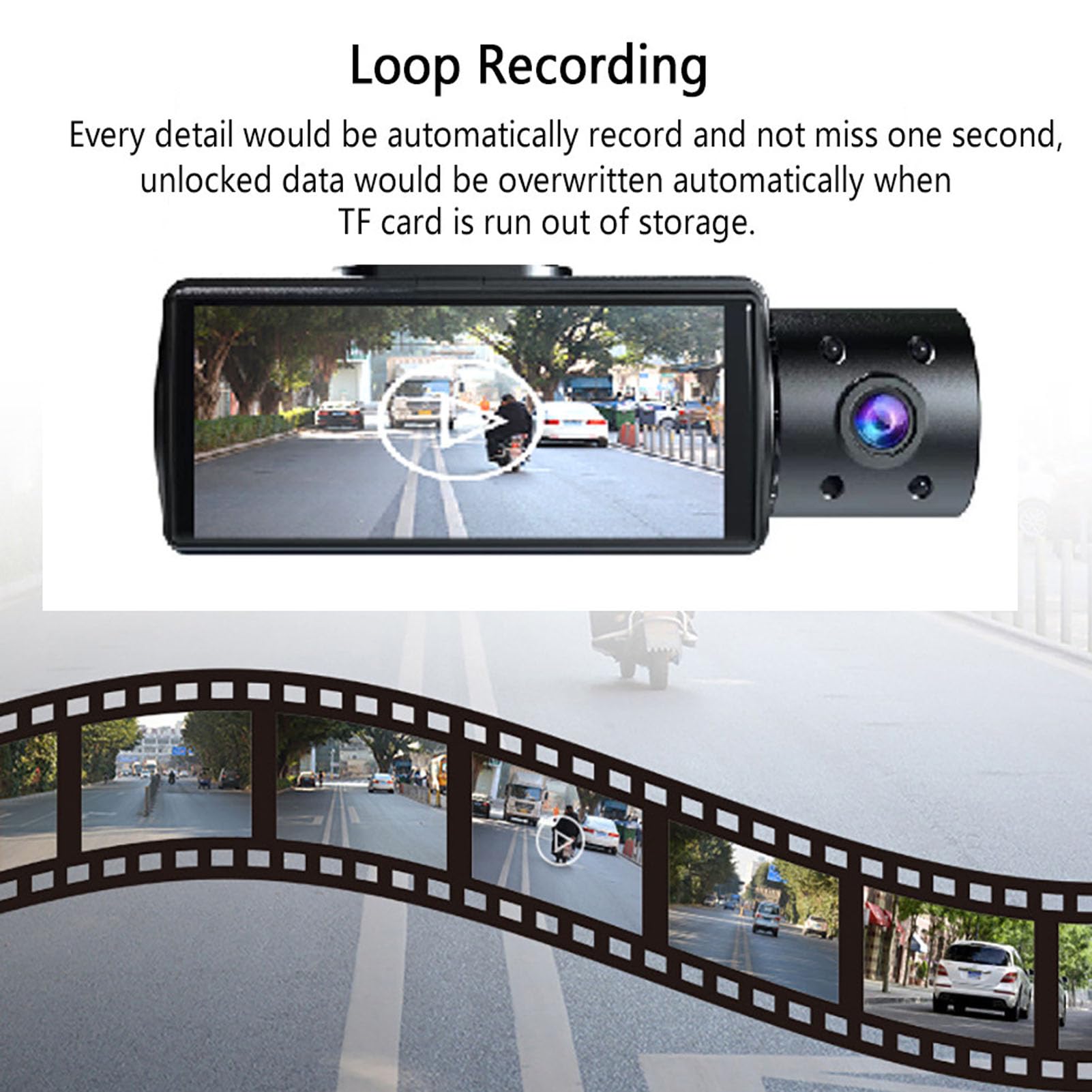 Cámara DVR para Coche Delantera y Trasera 1080P Visión Nocturna, Dash CAM Triple con Modo de Estacionamiento 24H, Sensor G Detección de Movimiento, Grabador de Conducción