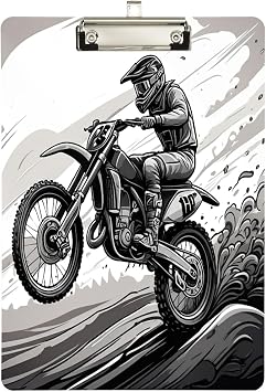Decorative Grey Style Motorcycle Rider Clipboard - Aesthetic School, Office, Nursing, Art Supplies with Low-Profile Silver Clip 9x12.5 Inches#777