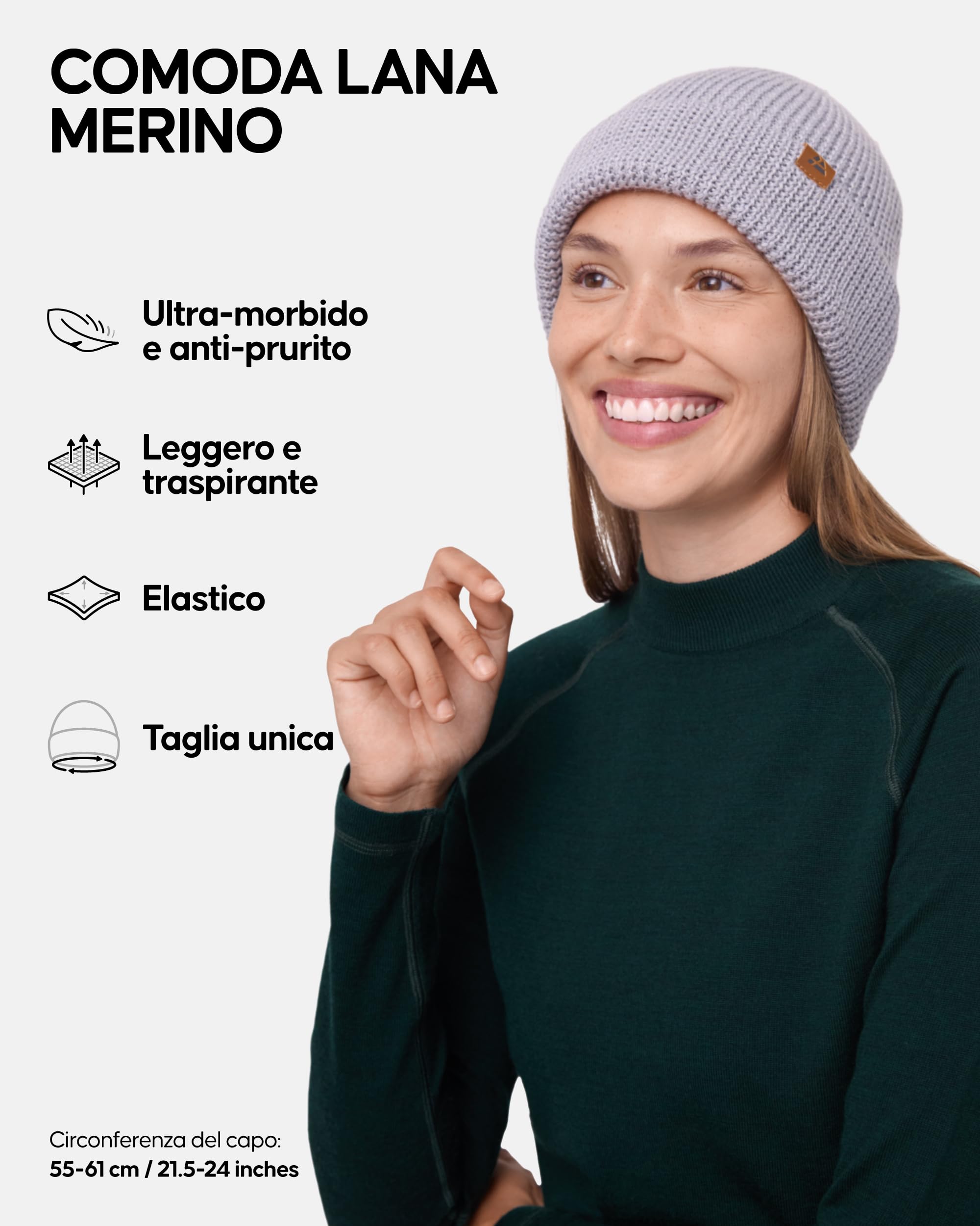 DANISH ENDURANCE Cappello Lana Merino, Berretto Uomo Donna Invernale, Beanie in Maglia Termica