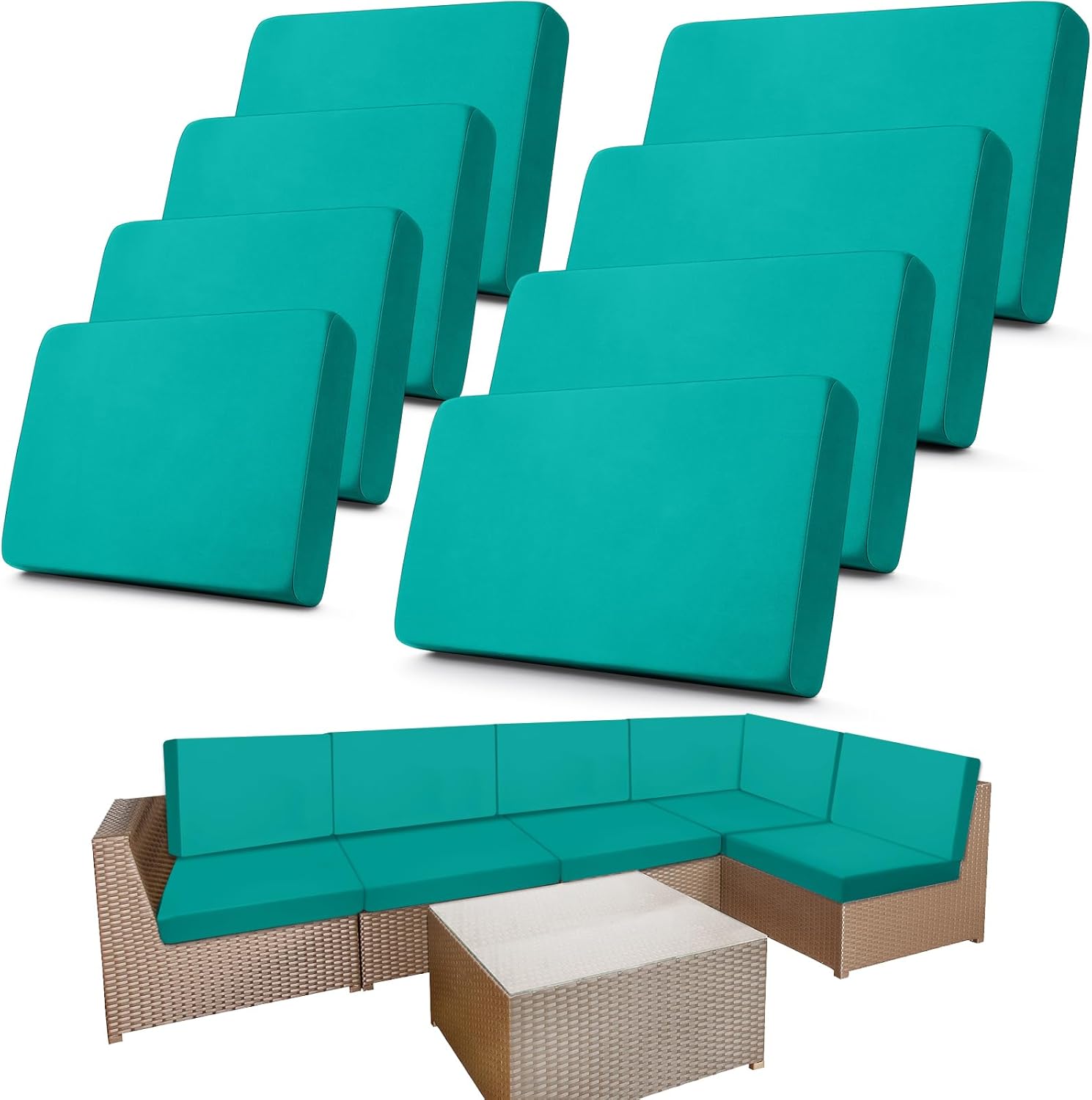 Amazon.com: Newwiee 8 Pcs Stretch Patio Outdoor Cushion Covers Replacement for 4 Backrests and 4 ...