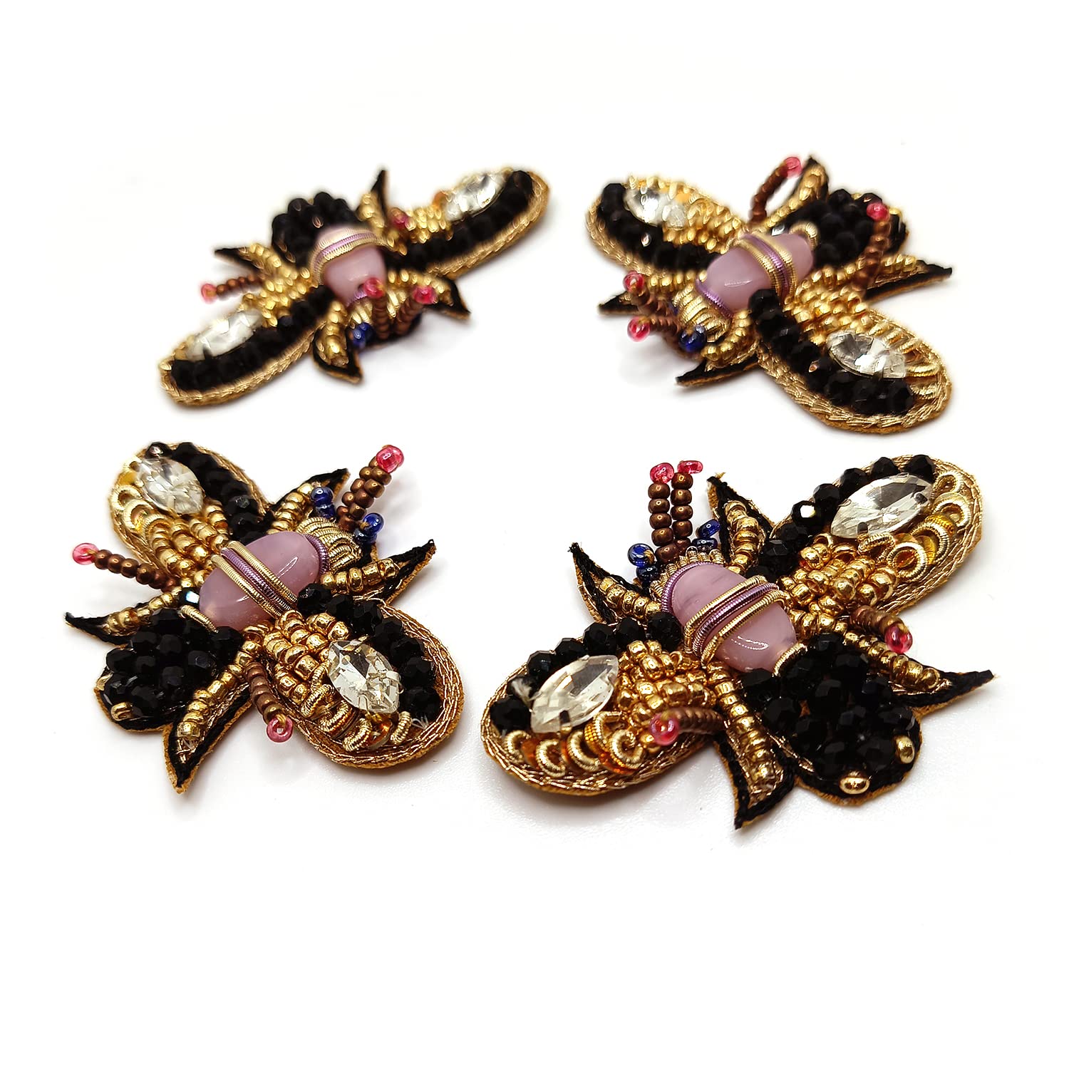 2pcs, 3.5X5cm Bumble Bee Designer Embroidery Neck sew on Applique Patches/Decorative Patches for Clothes, Jackets, Jean's, Blouse, Saree, Dress Decoration (2Pcs)