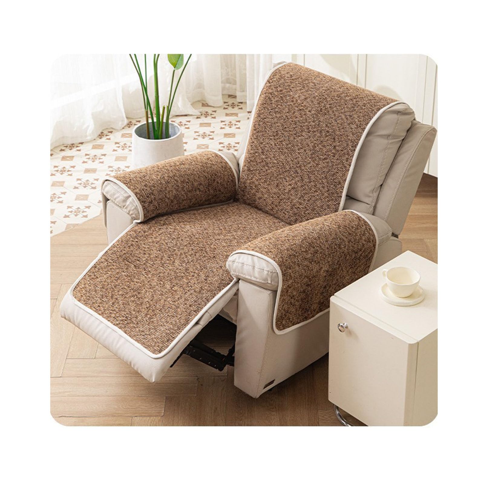 Copri Poltrona Relax Reclinabile,Copridivano per Poltrona Relax Reclinabile,Tessuto Poliestere Morbido,Copripoltrona Relax 1 Posto Antiscivolo con Particelle di Silicone,A Brown