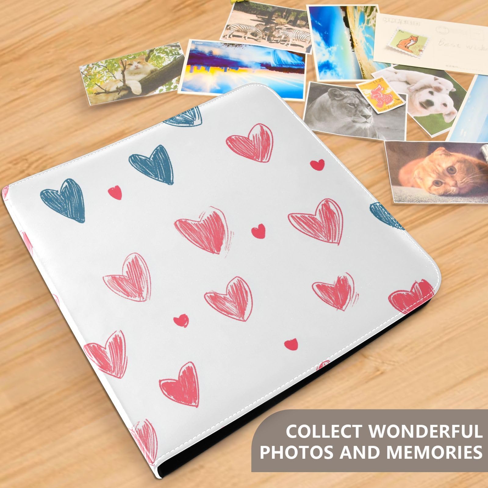 Álbum de fotos para fotos de todos los tamaños, para fotos de San Valentín, corazones autoadhesivos, fotos de 4 x 6, 5 x 7, 6 x 8 pulgadas