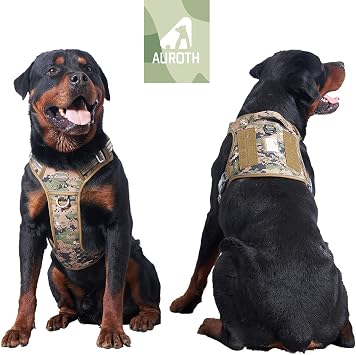 AUROTH Tactical Dog Harness for Large Dogs No Pull Adjustable Pet Harness Reflective Working Training Easy Control Pet Vest Military Service Dog Harnesses Woodland Camo L