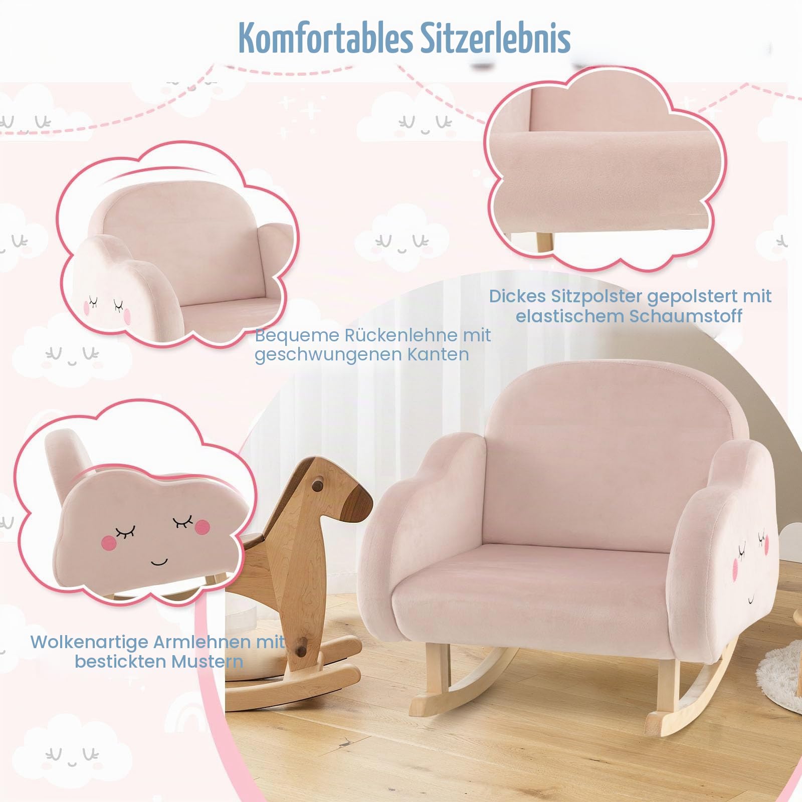 LIFEZEAL Kindersofa, Kindersesselfür Kleinkinder, Mini Sofa für Mädchen & Junge, Schaukelstuhl aus Niederländischer Samt & Massivholzbeinen, Kinderstuhl für Kinderzimmer für 3-5 Jahre