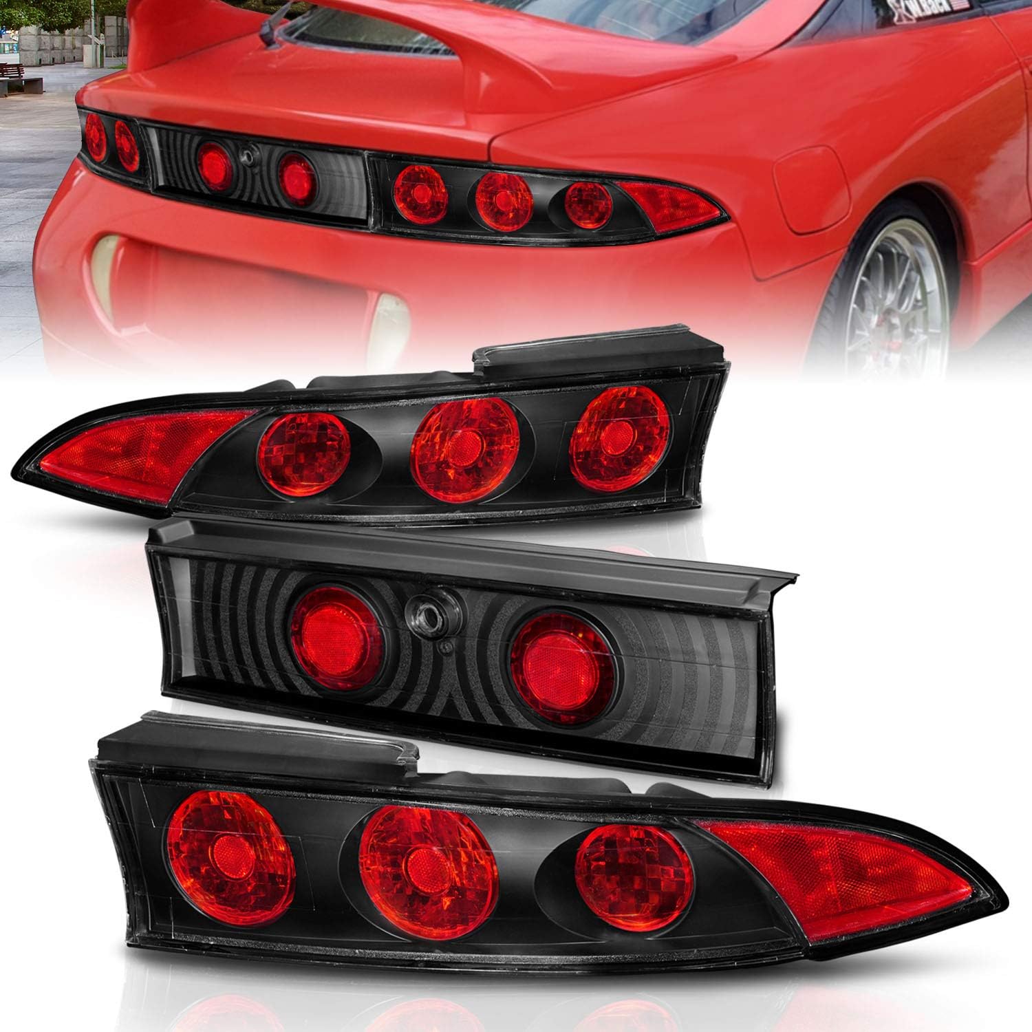 AmeriLite Rear Brake Taillights 3Pcs G2 Black For