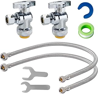 SUNGATOR Angle Stop Valve 1/2" x 3/8" Comp & 16 Inch Faucet Supply Line Kit | 2-PCS Shut Off Valve, 2-PCS Stainless Steel Braided Faucet Supply Line, for Bathroom Sink