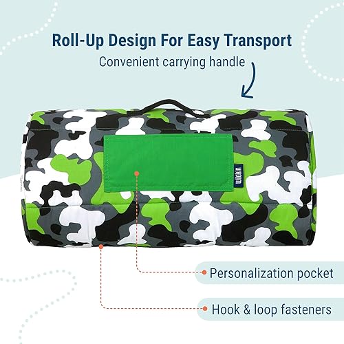 Miniatura 4 de Wildkin Tapete original para siesta para niños, acogedor tapete para dormir con almohada, ideal para la escuela y los viajes, color verde camuflaje