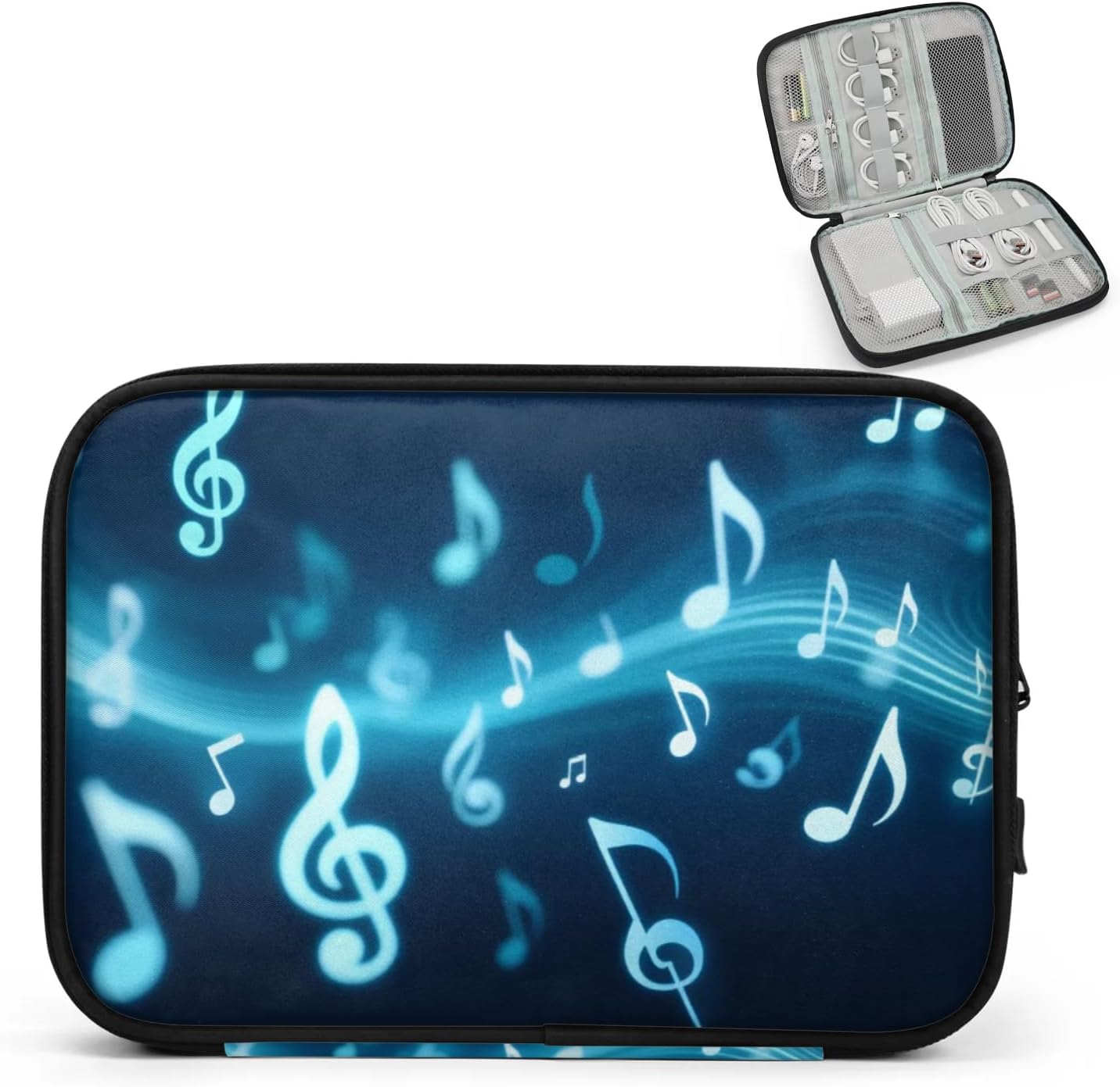 Travel Cable Organizer Pouch Glowing Music Note Carry Case Portable Water Resistant Storage Bag for Cord Charger Phone Earphone SD Card
